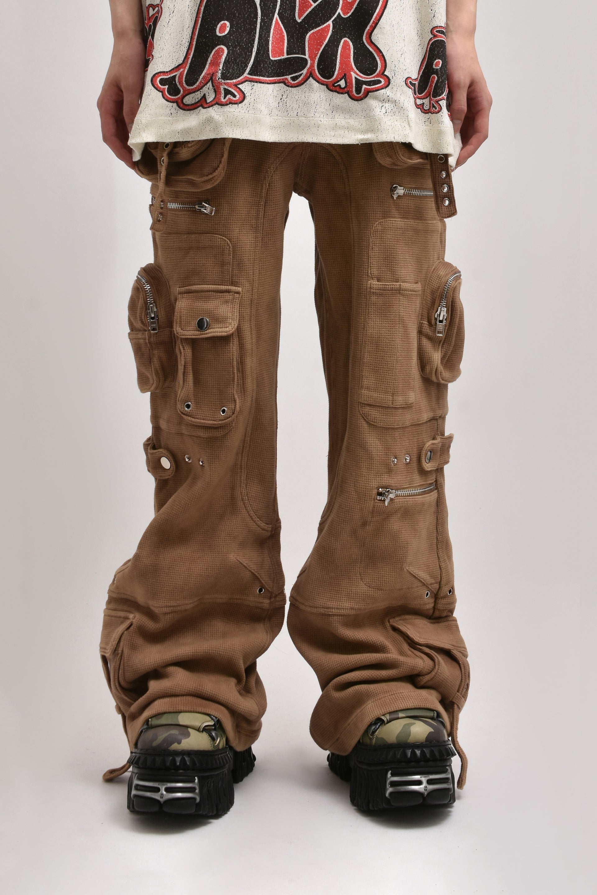 NO/FAITH STUDIOS HEAVY WAFFLE CARGO PANTS / KHA