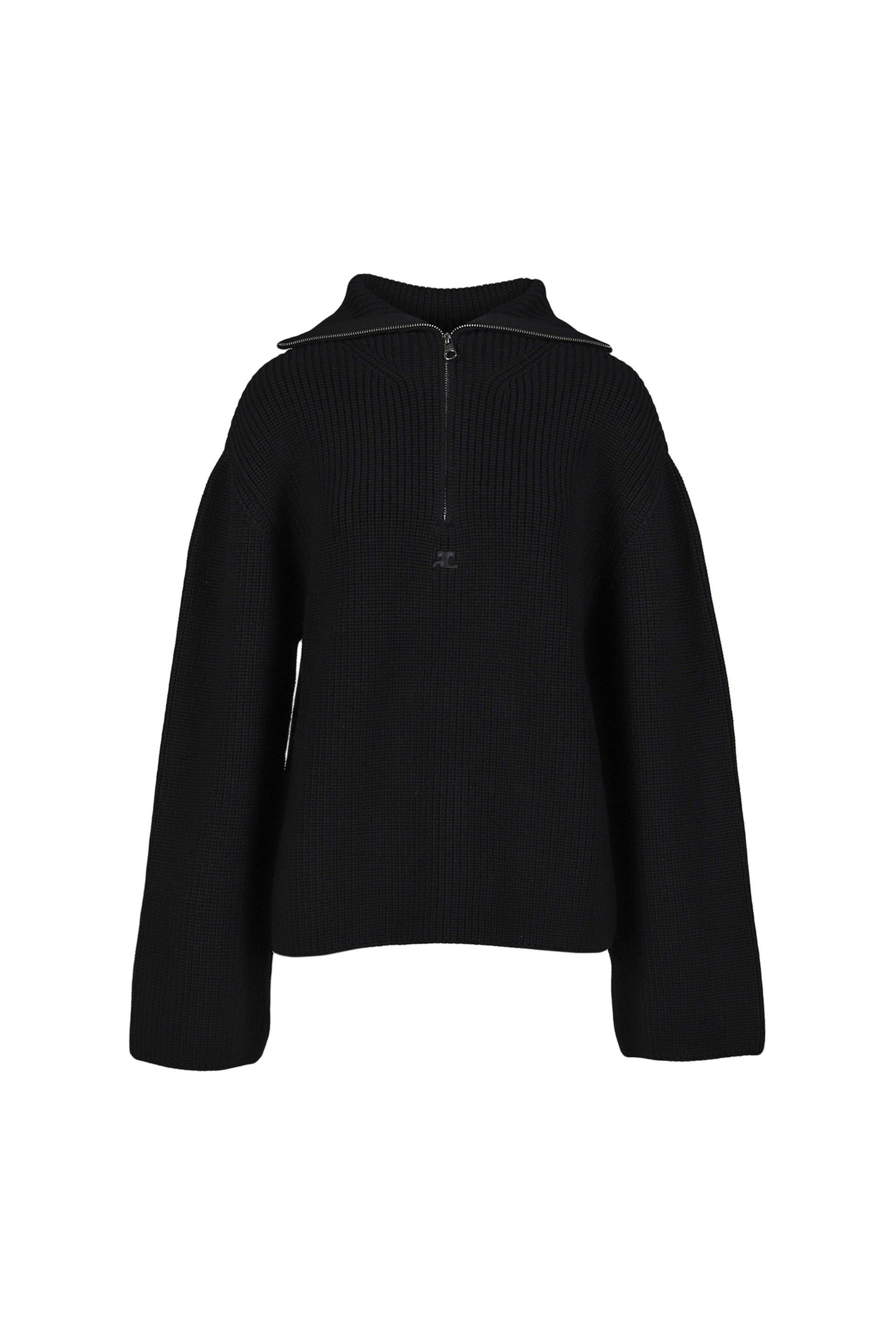 RIBBED WOOL TRUCKER SWEATER / BLK