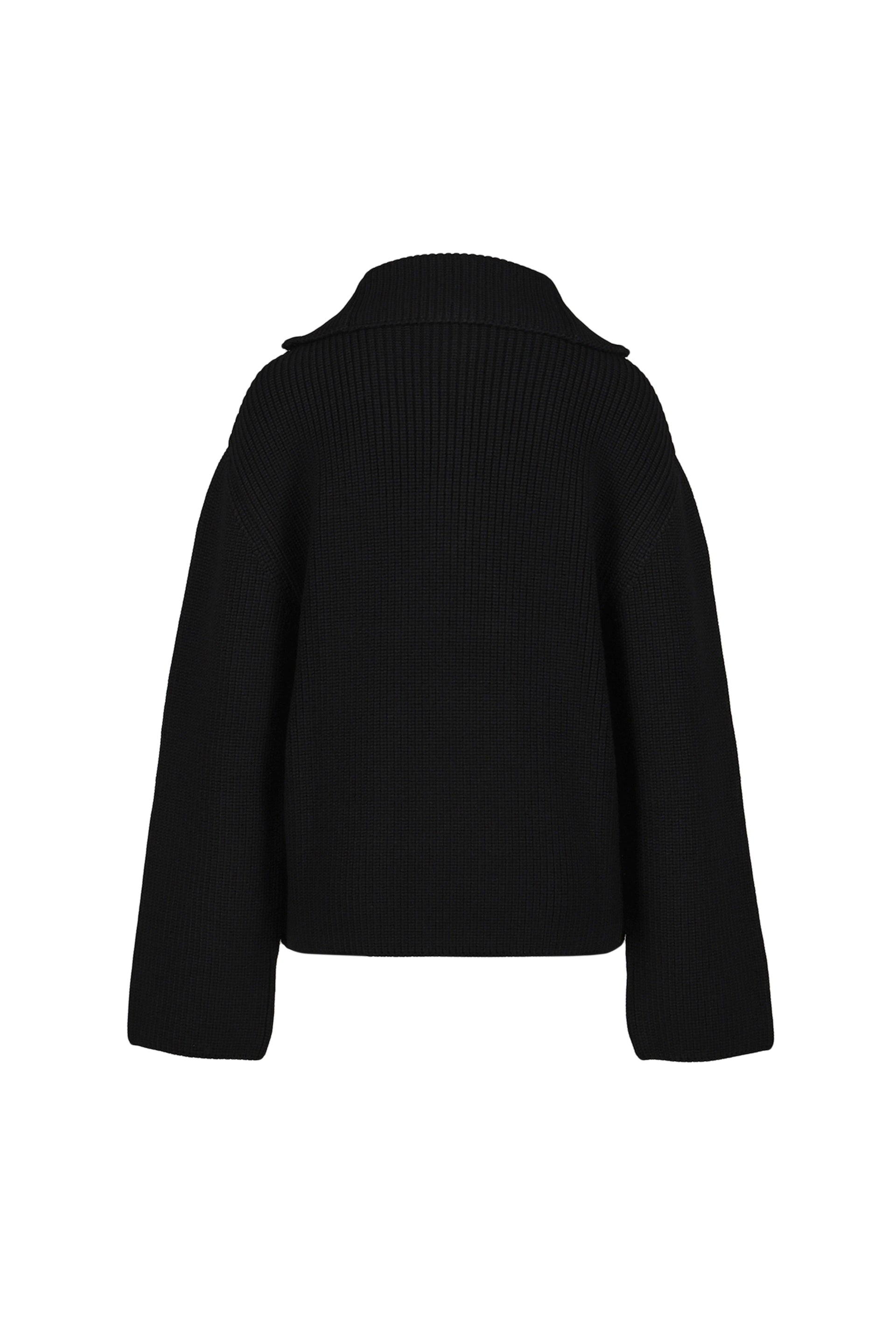 RIBBED WOOL TRUCKER SWEATER / BLK