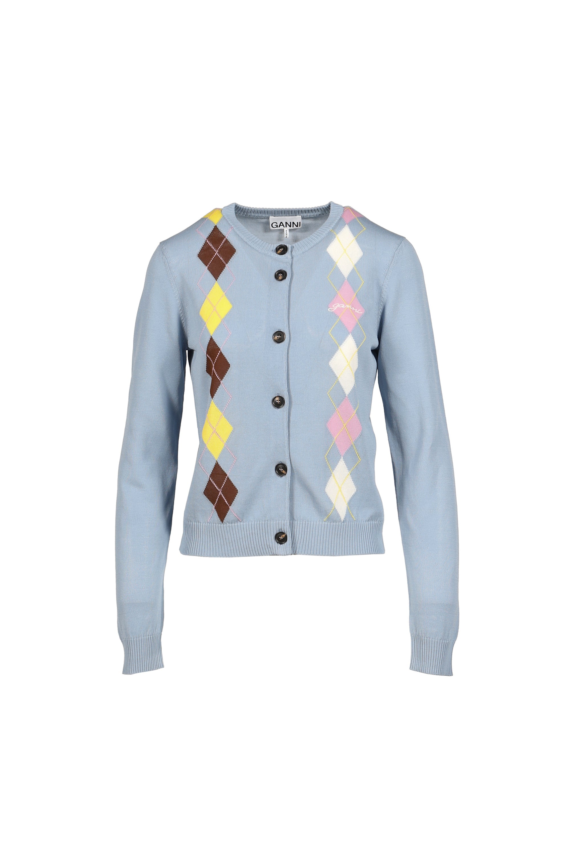 GANNI ガニー FW26 LIGHT COTTON ARGYLE CARDIGAN / SOFT CHAMBRAY