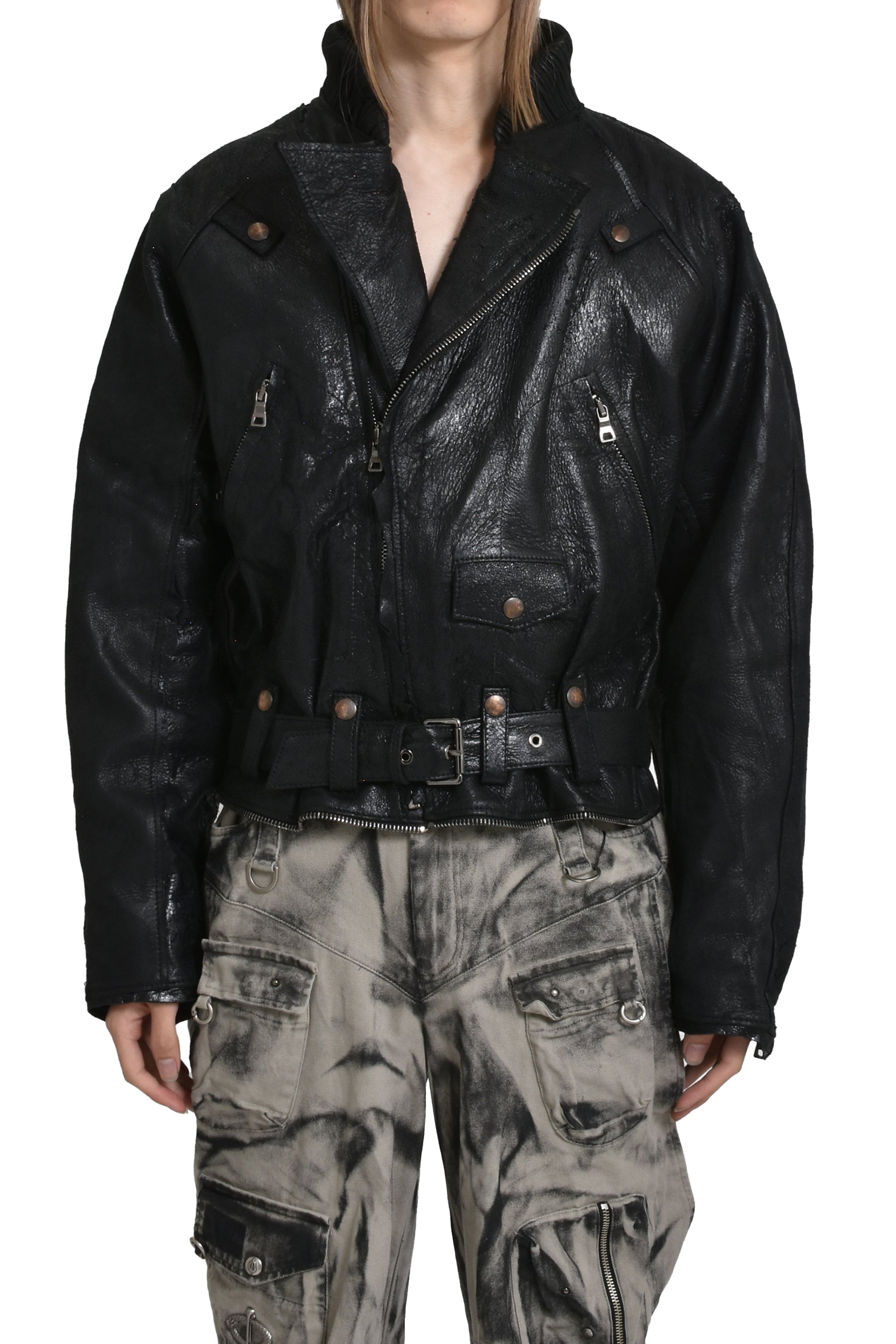 USED LEATHER BIKER / BLACK