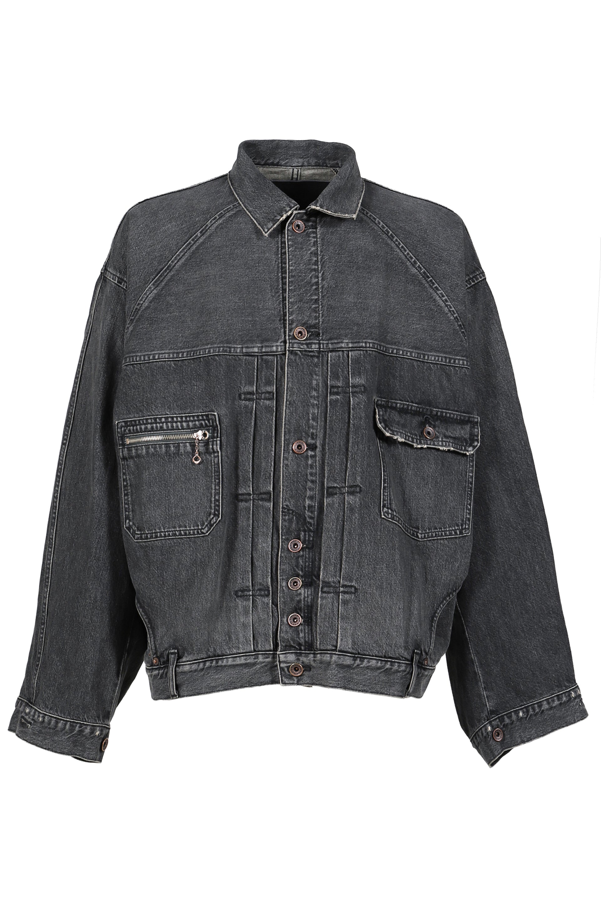 "INCEPTION" VINTAGE WASHED DENIM JACKET / BLK