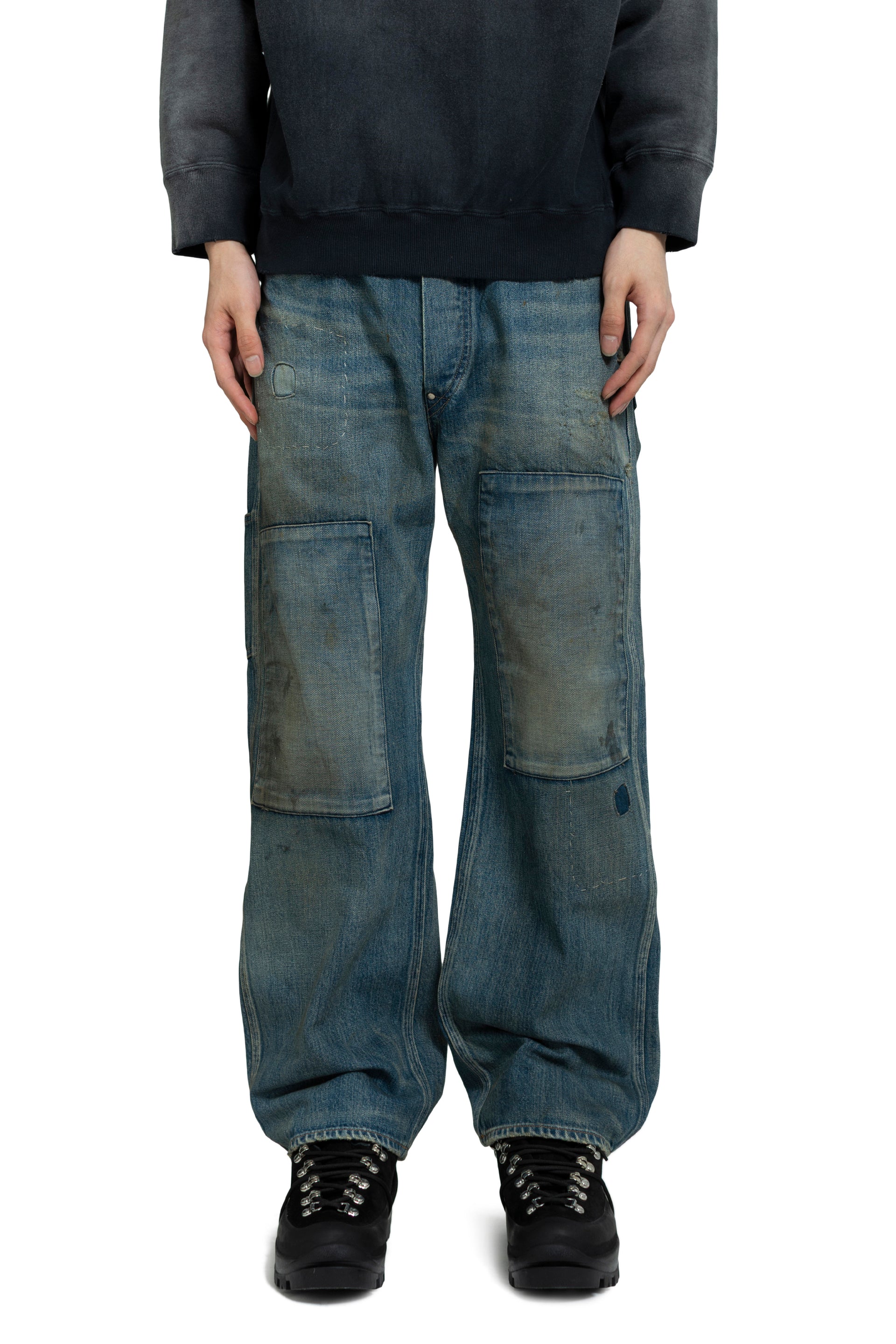 MINER'S REPAIRED DENIM WORK PANTS / AGED IND
