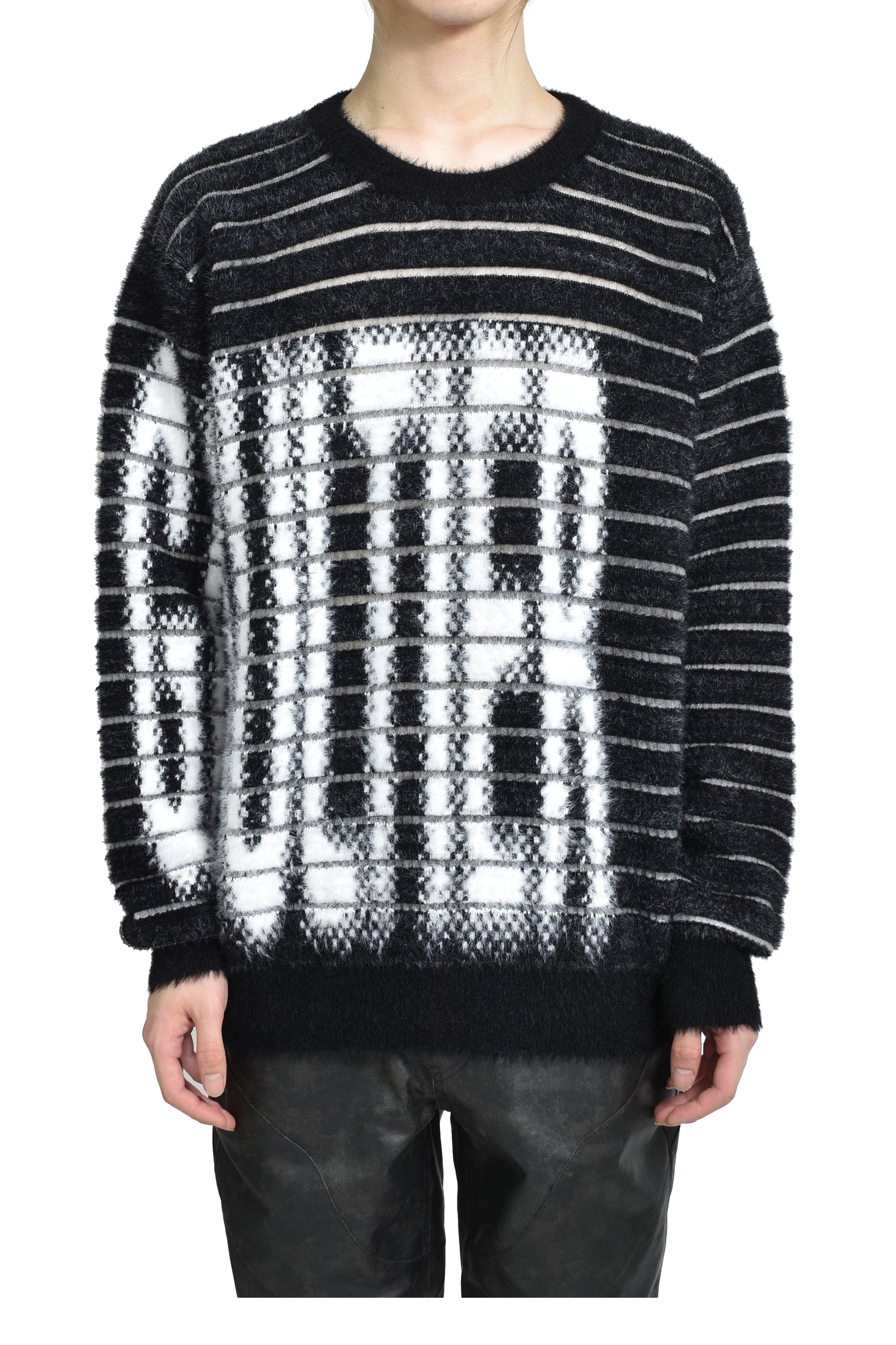 "GAULTIER" CREW NECK OVERSIZED SWEATER / BLK/WHT