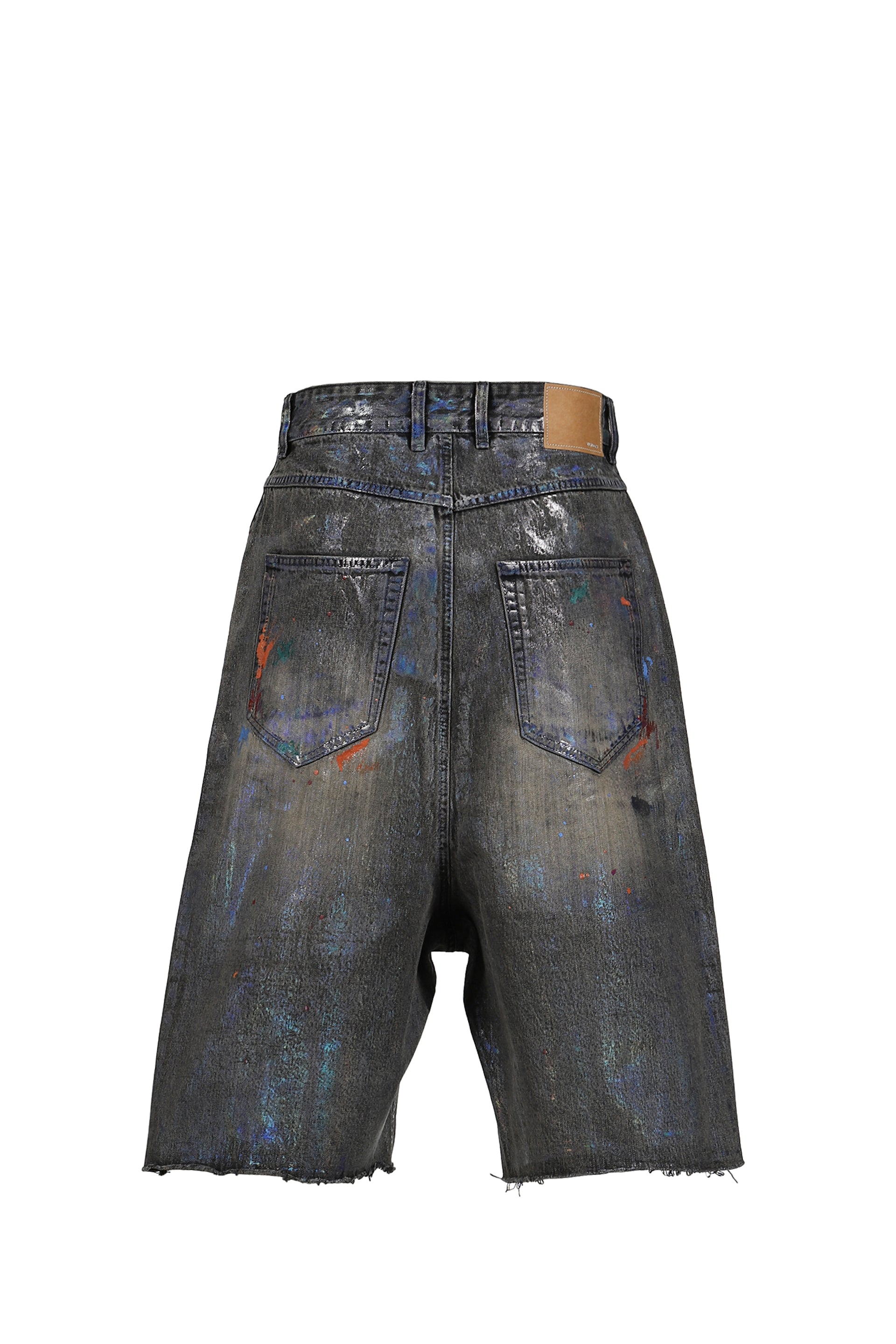 BLACK MENS PAINTED DENIM SHORTS / BLK