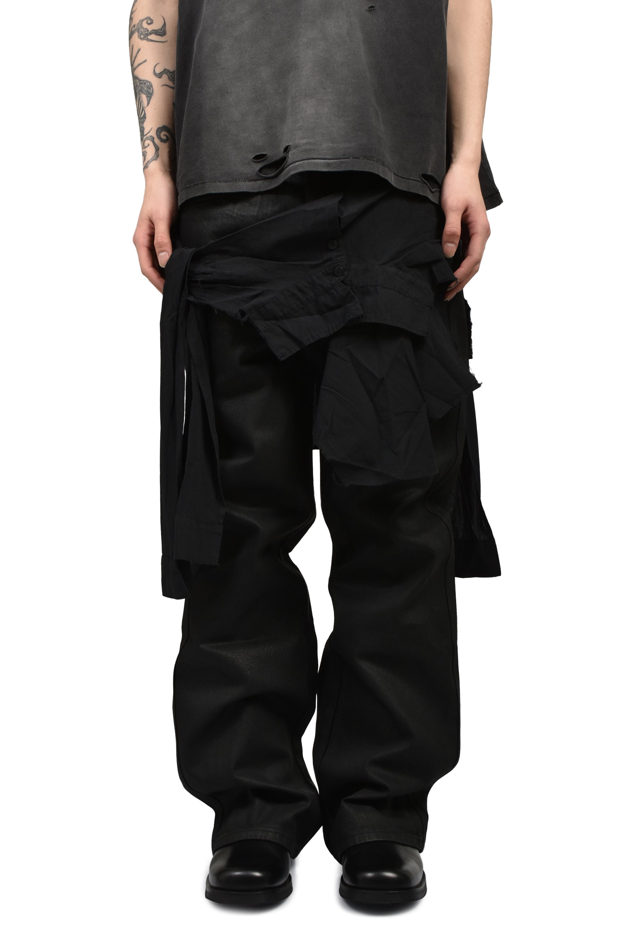 パンツ troubledwaters DOUBLE LAYER CARGO PANTS Troubled Waters Troubled Waters SS26 OVERLAY PANTS / BLK - NUBIAN