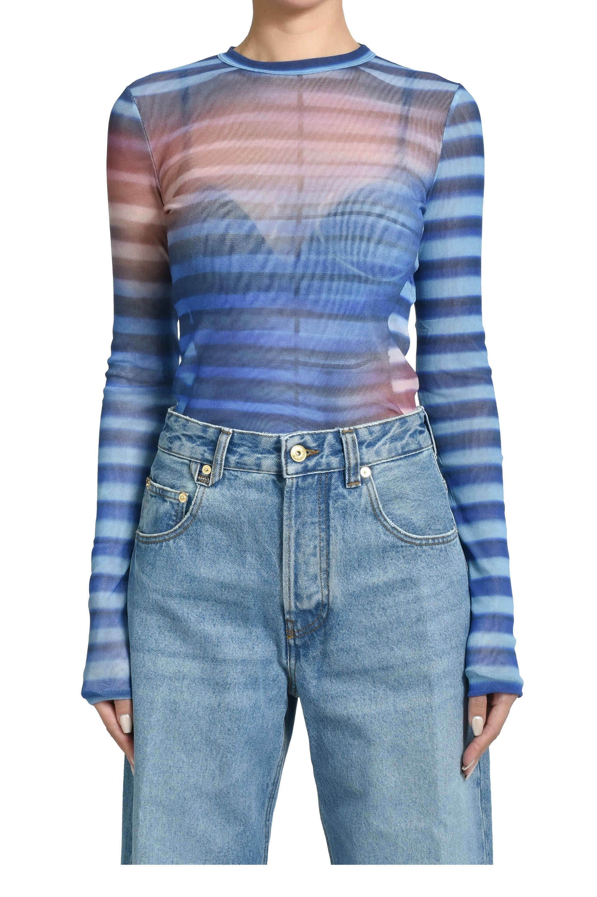 MESH LONG SLEEVES TOP PRINTED "AIR" / LIGHTBLU BLU PEACH