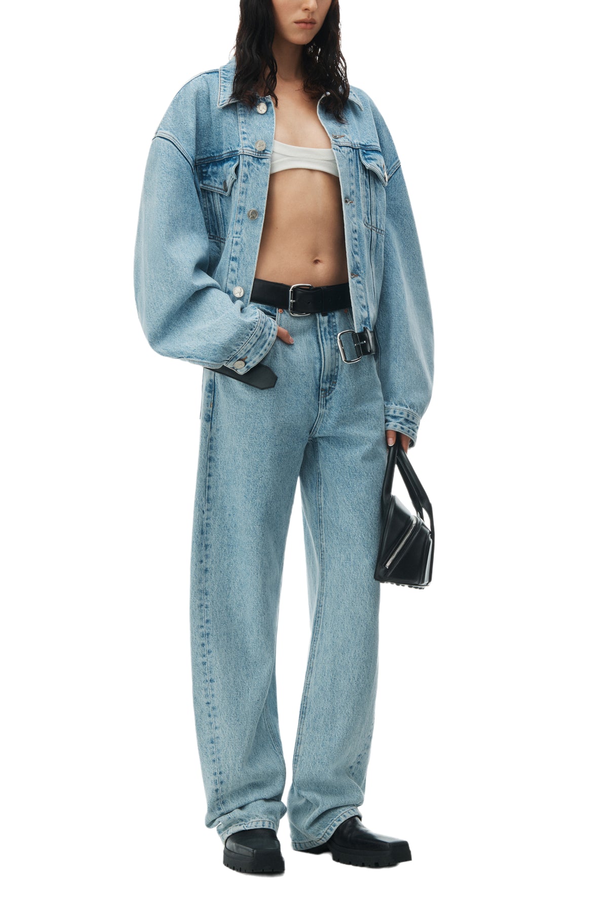 LEATHER BELTED BALLOON JEAN / BLEACH