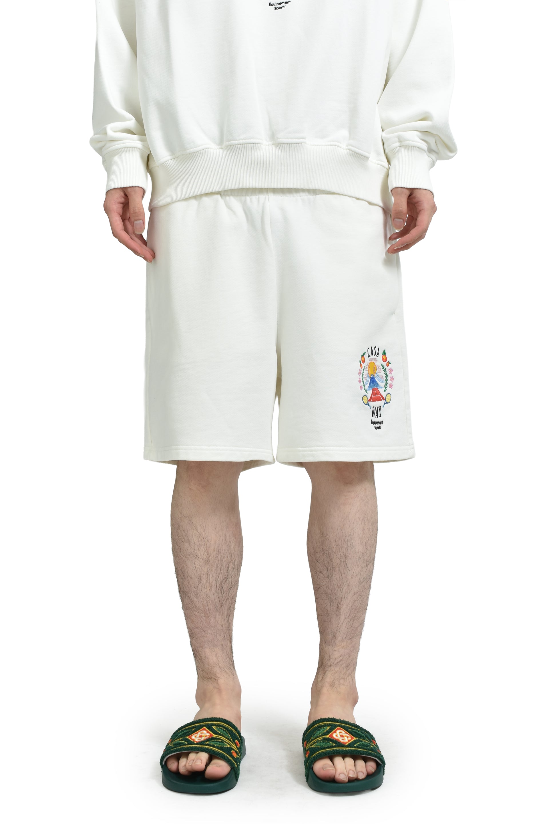 CASA WAY MOUNTAIN EMBROIDERED SWEATSHORTS / WHT
