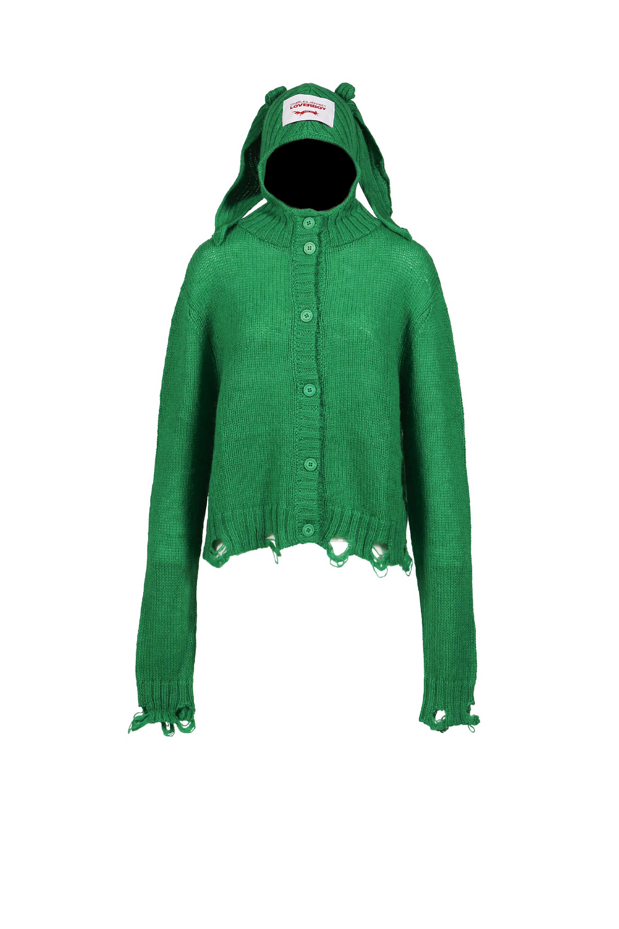 Charles Jeffrey Loverboy FW25 Rabbit Balaclava Cardigan / Green