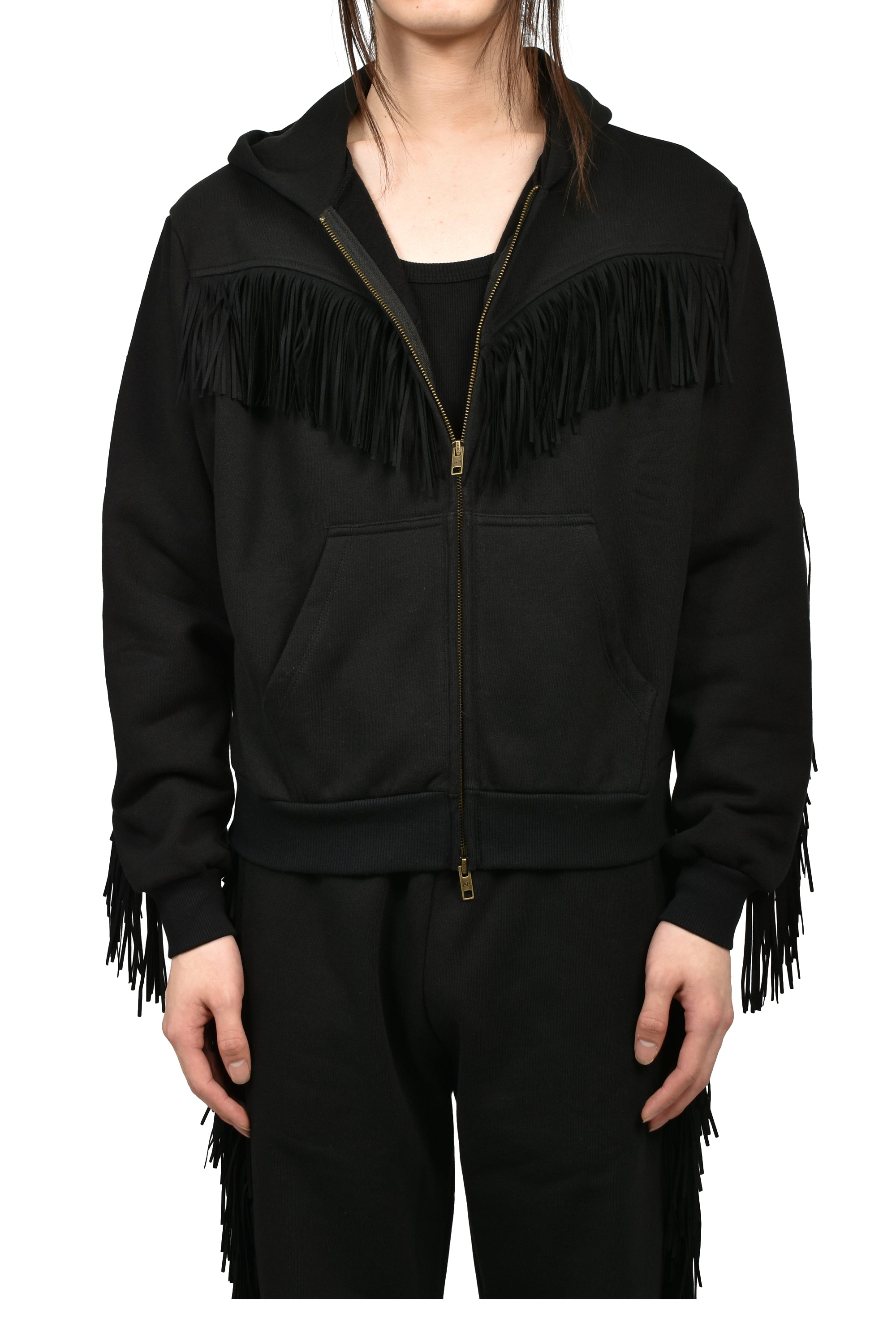 Austin Post SS26 FRINGED FULL-ZIP HOODIE / BLK - NUBIAN