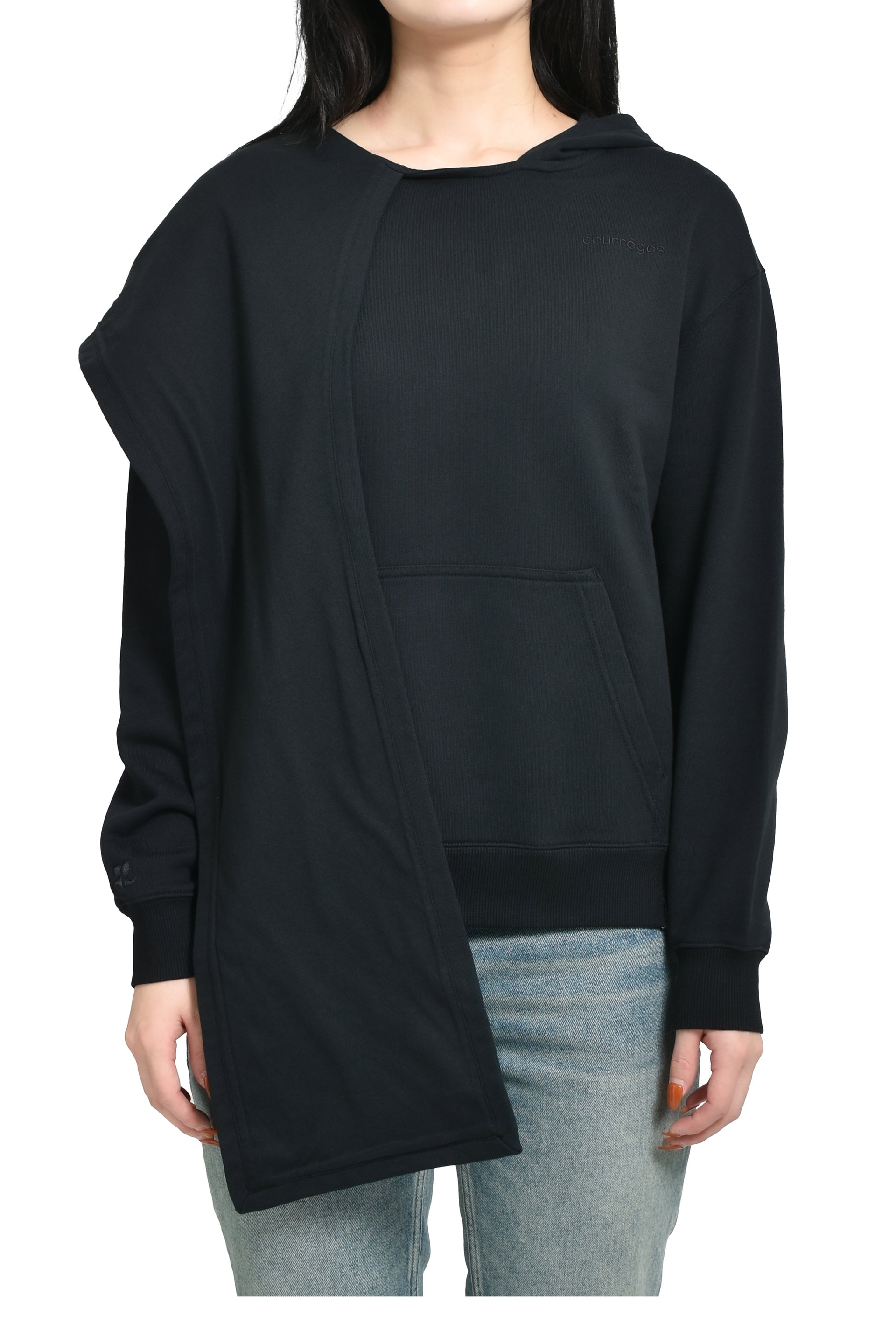 SCARF EMBROIDERED HOODIE / BLK