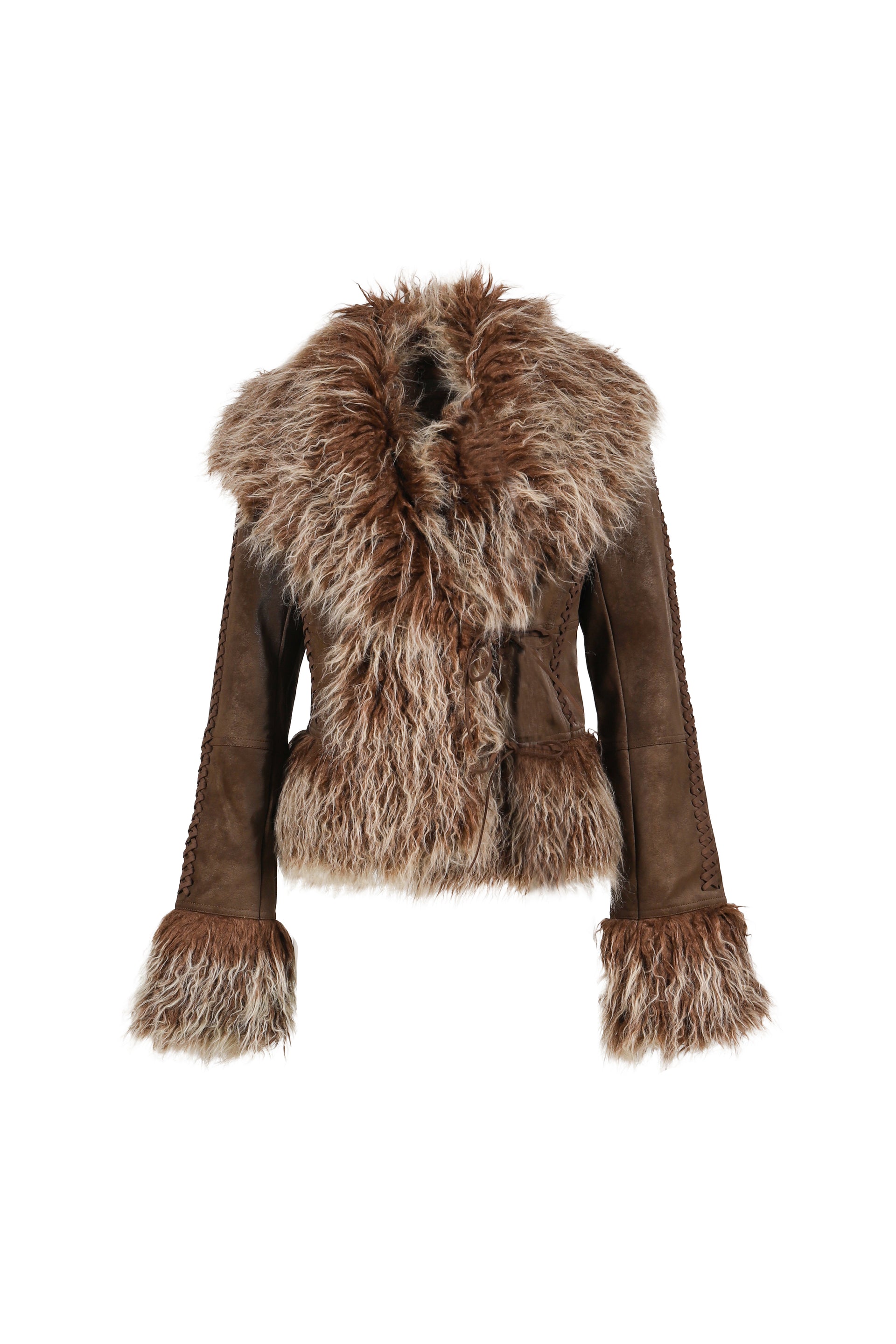 BROWN FAUX MONGOLIAN FUR JACKET / BRWN