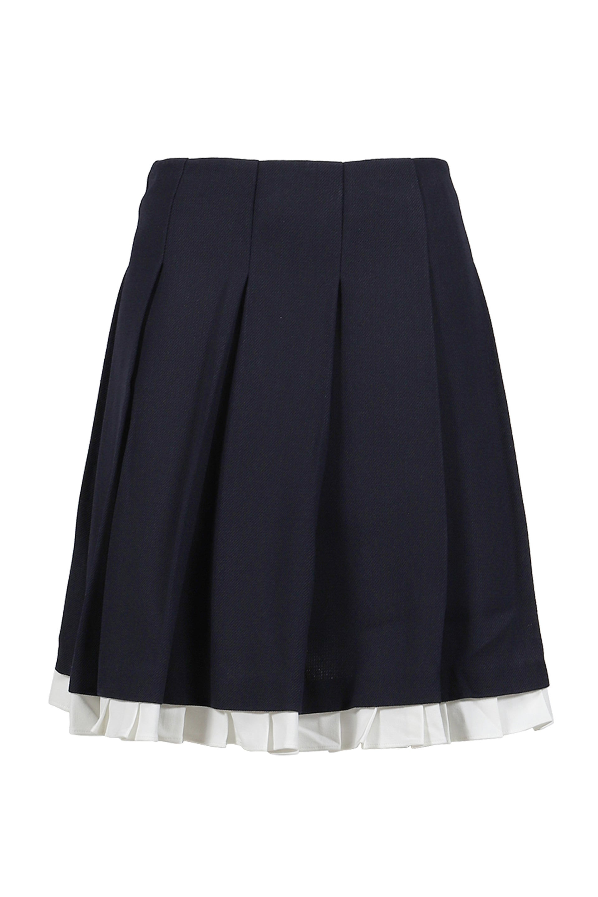 PATCHWORK LACE WIDE PLEAT SKIRT / NVY