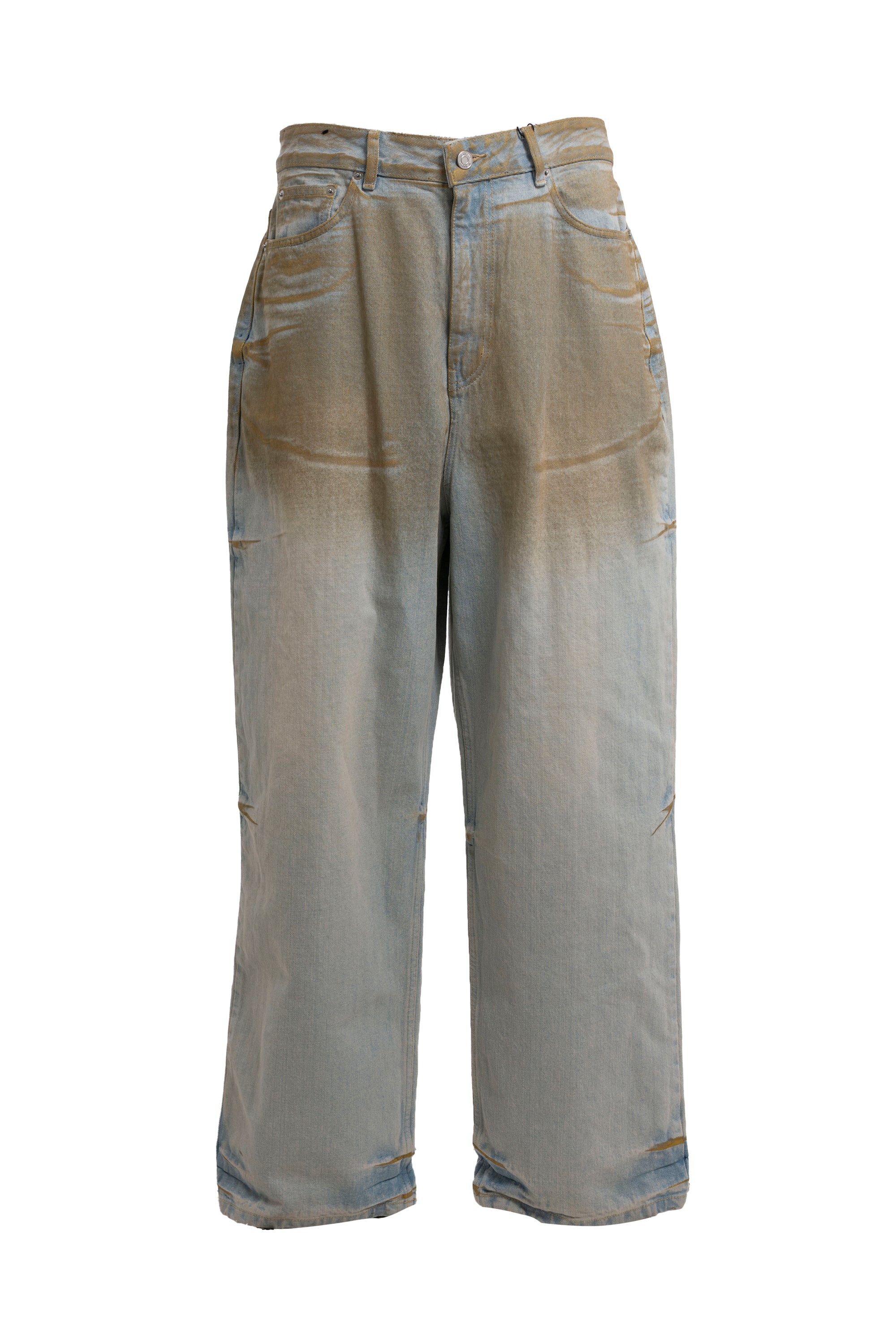 WE11DONE FW23 SKY MENS METAL PRINT DENIM PANTS / SKY