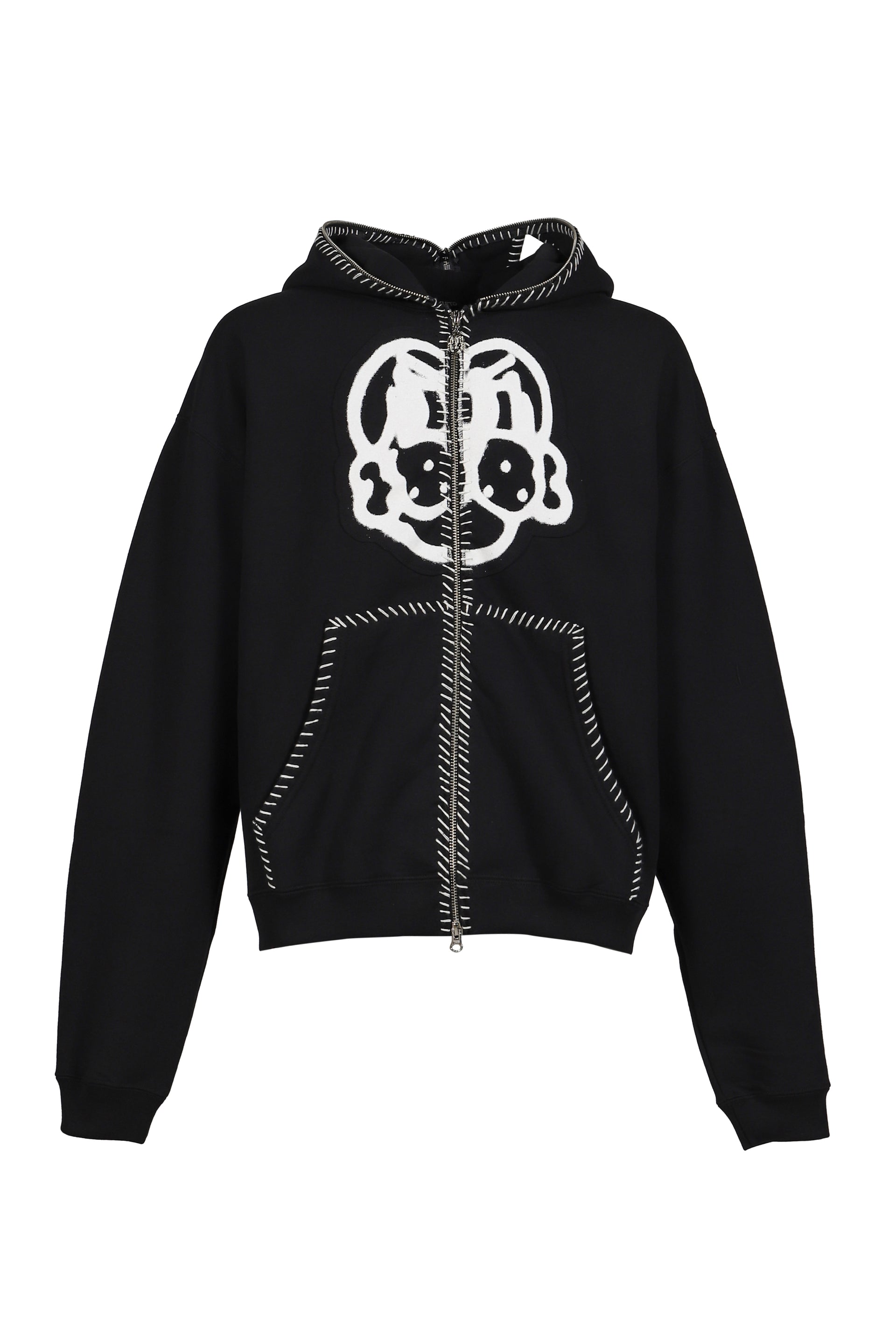 HAND-STITCHED FULL ZIP HOODIE / BLK