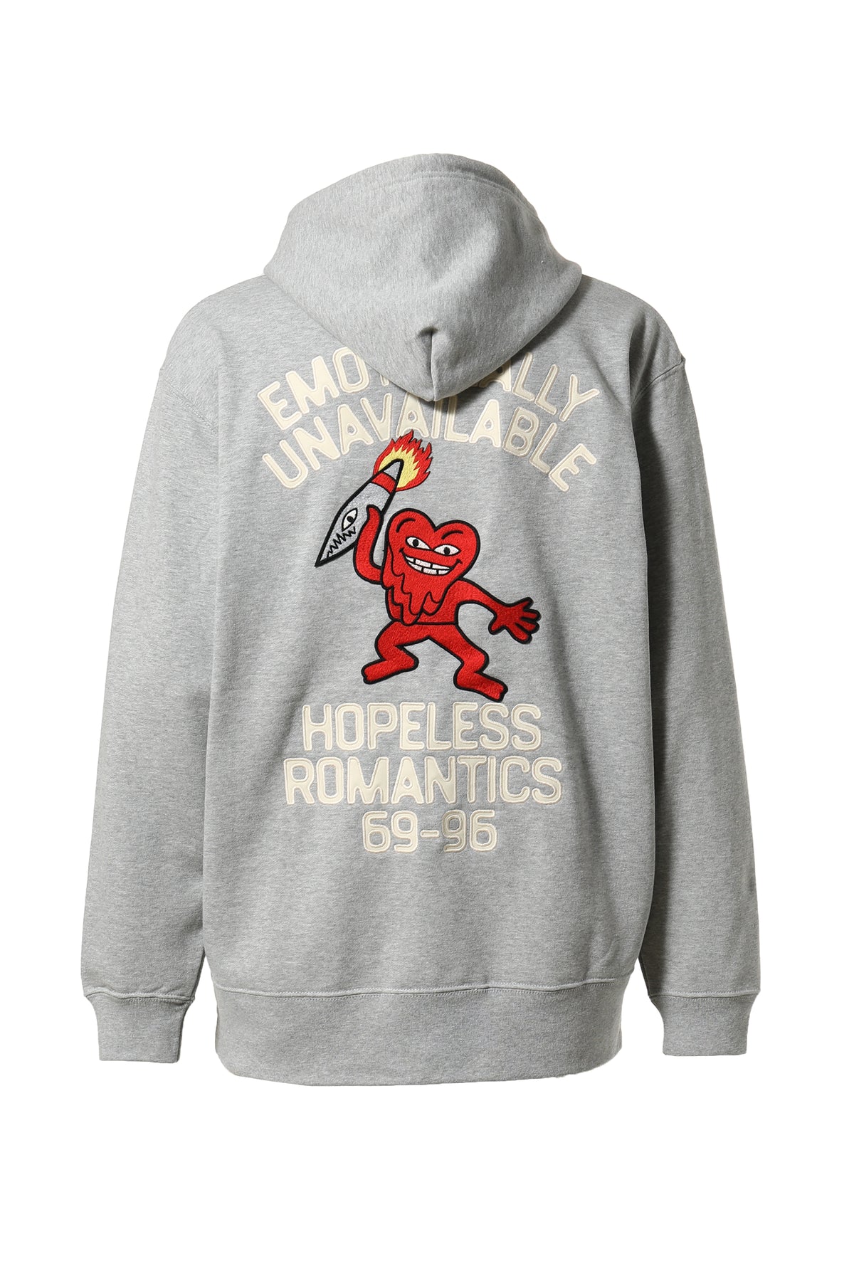 EMOTIONALLY UNAVAILABLE HOPELESS ROMANTIC HOODIE / H GRY