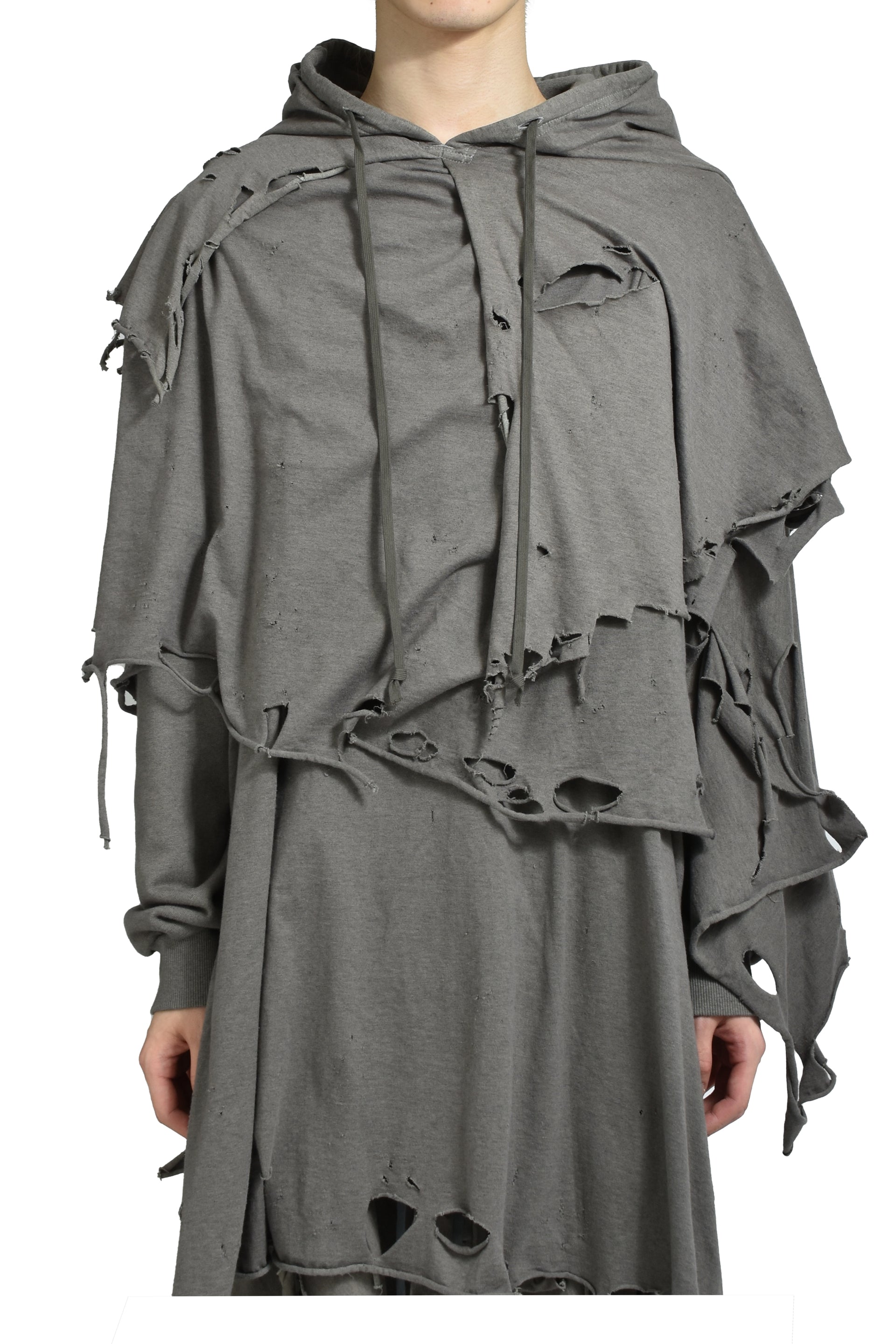 PHANTOM FRAYED HOODIE / GREY