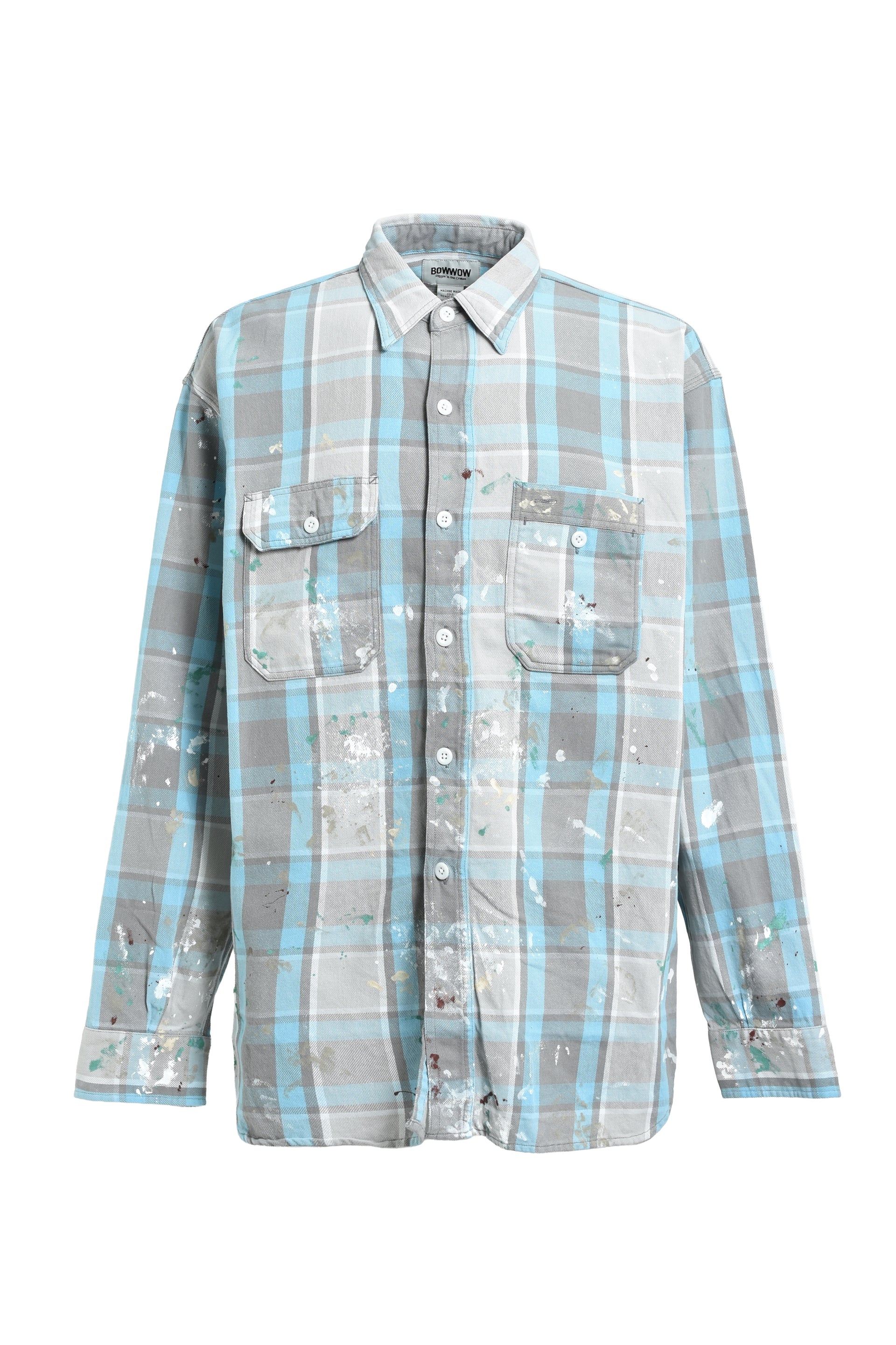 PAINTER'S PAINT STAINED FLANNEL SHIRT / AGED L.BLU×O.WHT