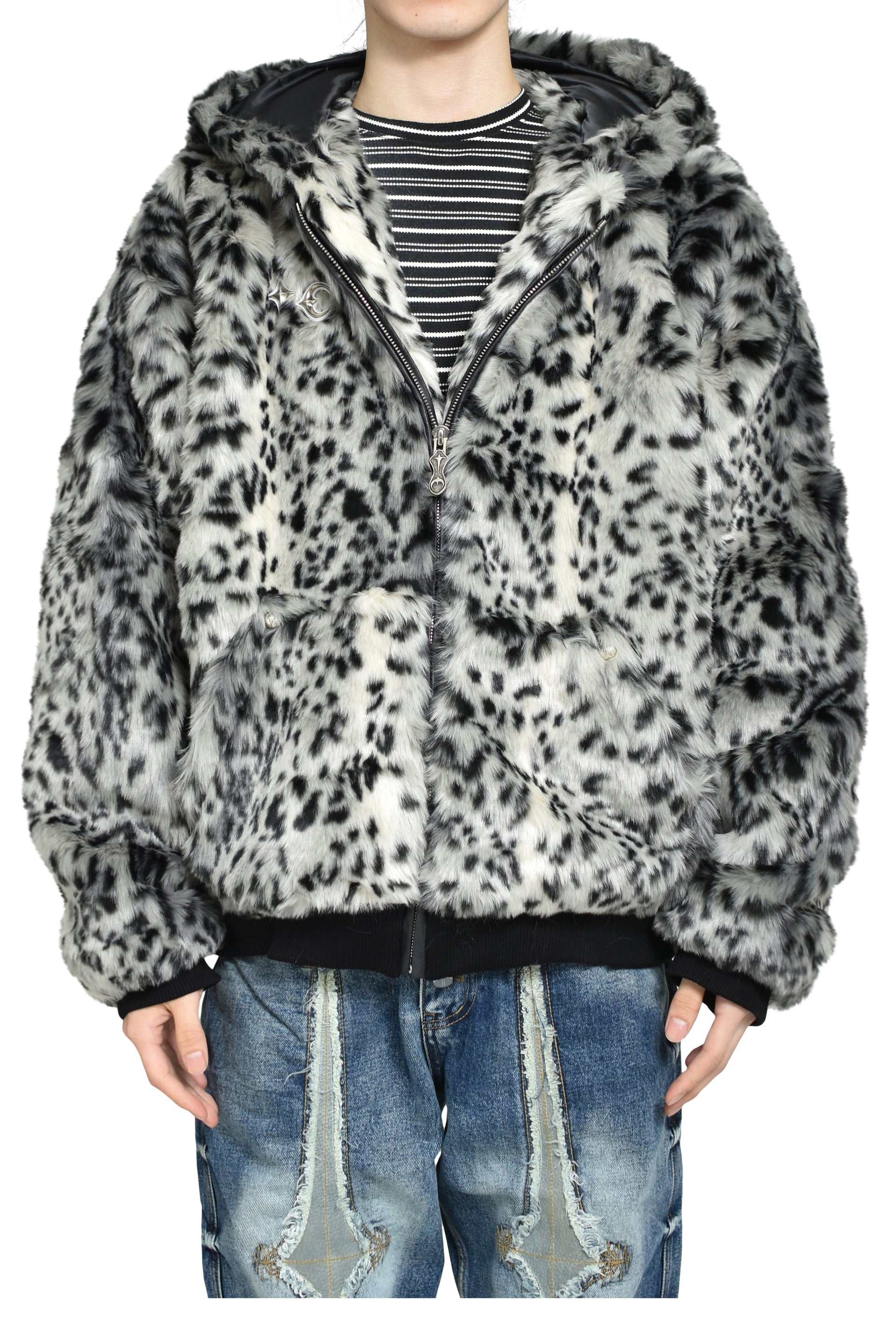 LEOPARD FUR JACKET / WHT/BLK