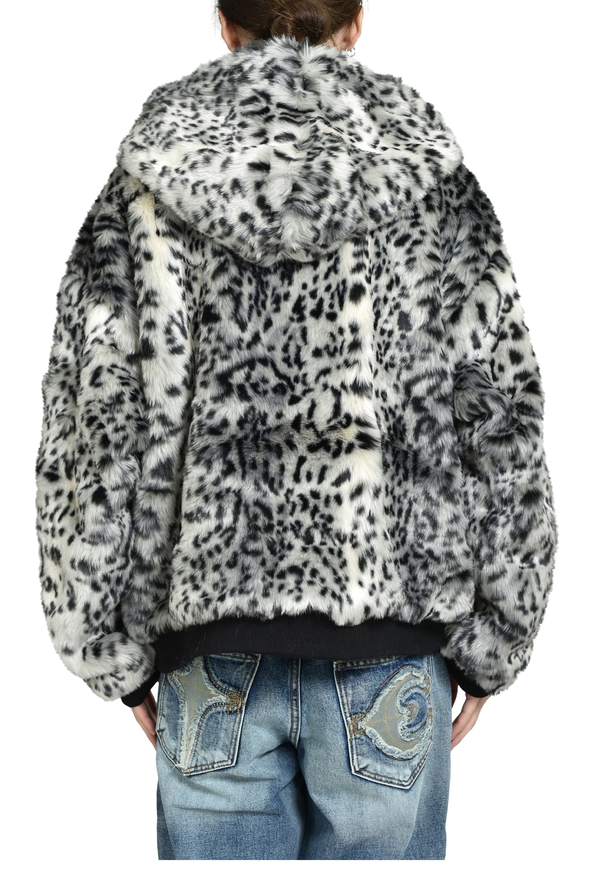 LEOPARD FUR JACKET / WHT/BLK