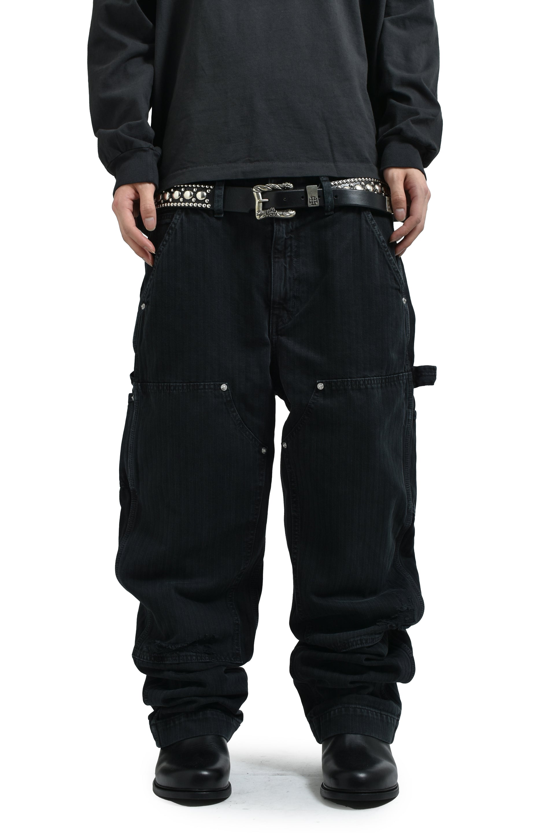 DOUBLE KNEE PAINT PANTS / BLK