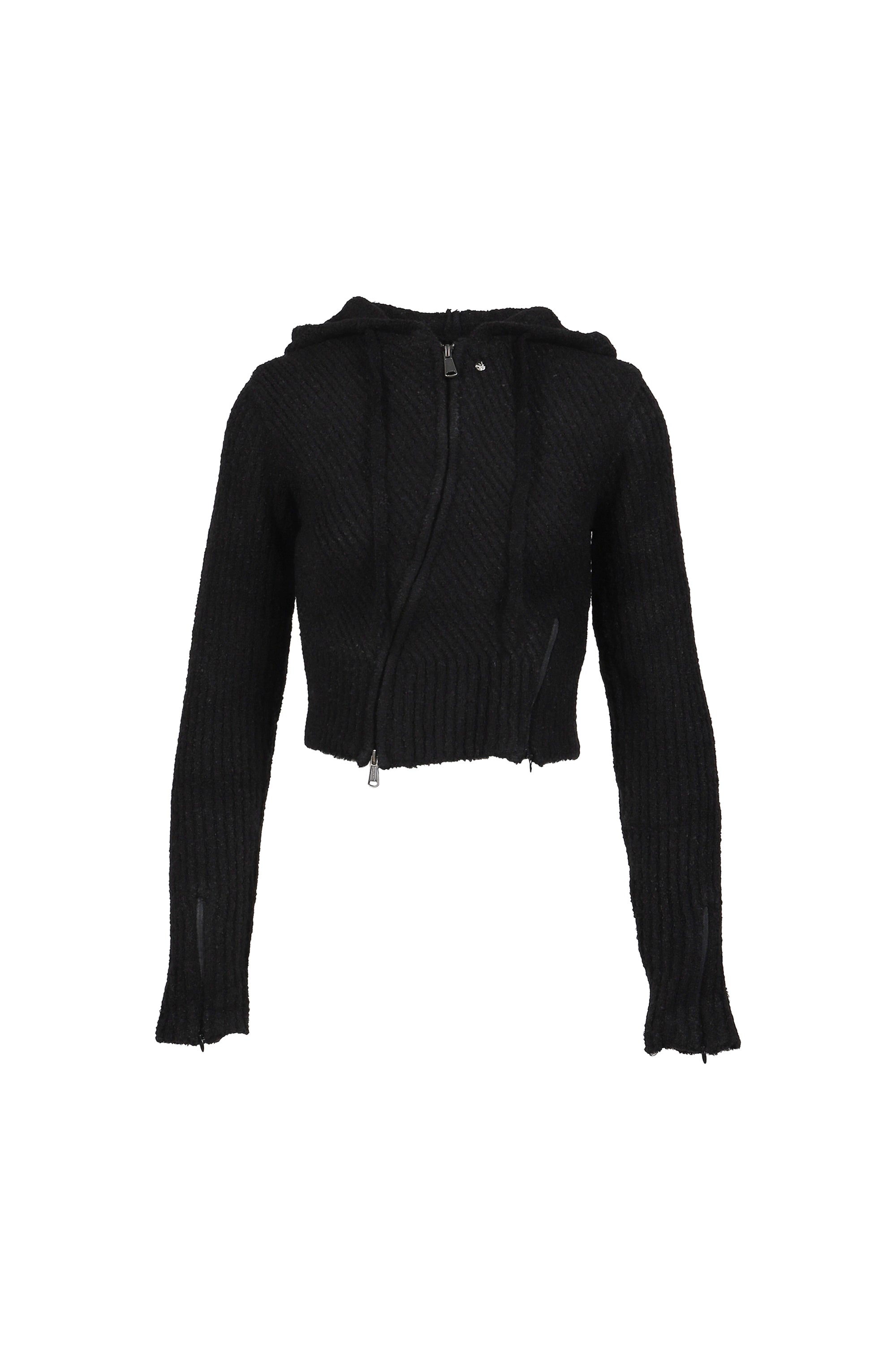 VACANT Archive FW25 MORO KNITTED HOODIE ZIP-UP / BLACK - NUBIAN
