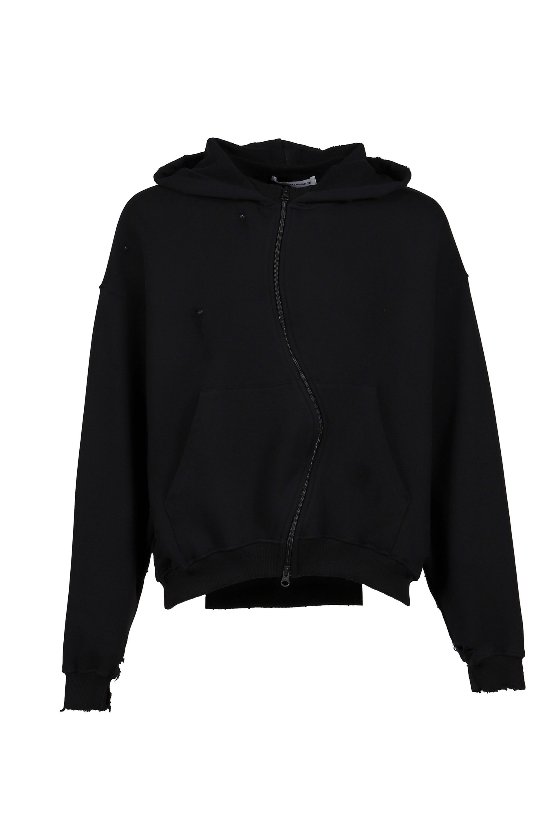 FFFPOSTALSERVICE CURVED ZIP-UP ROUND HEM HOODIE DAMAGED / BLK