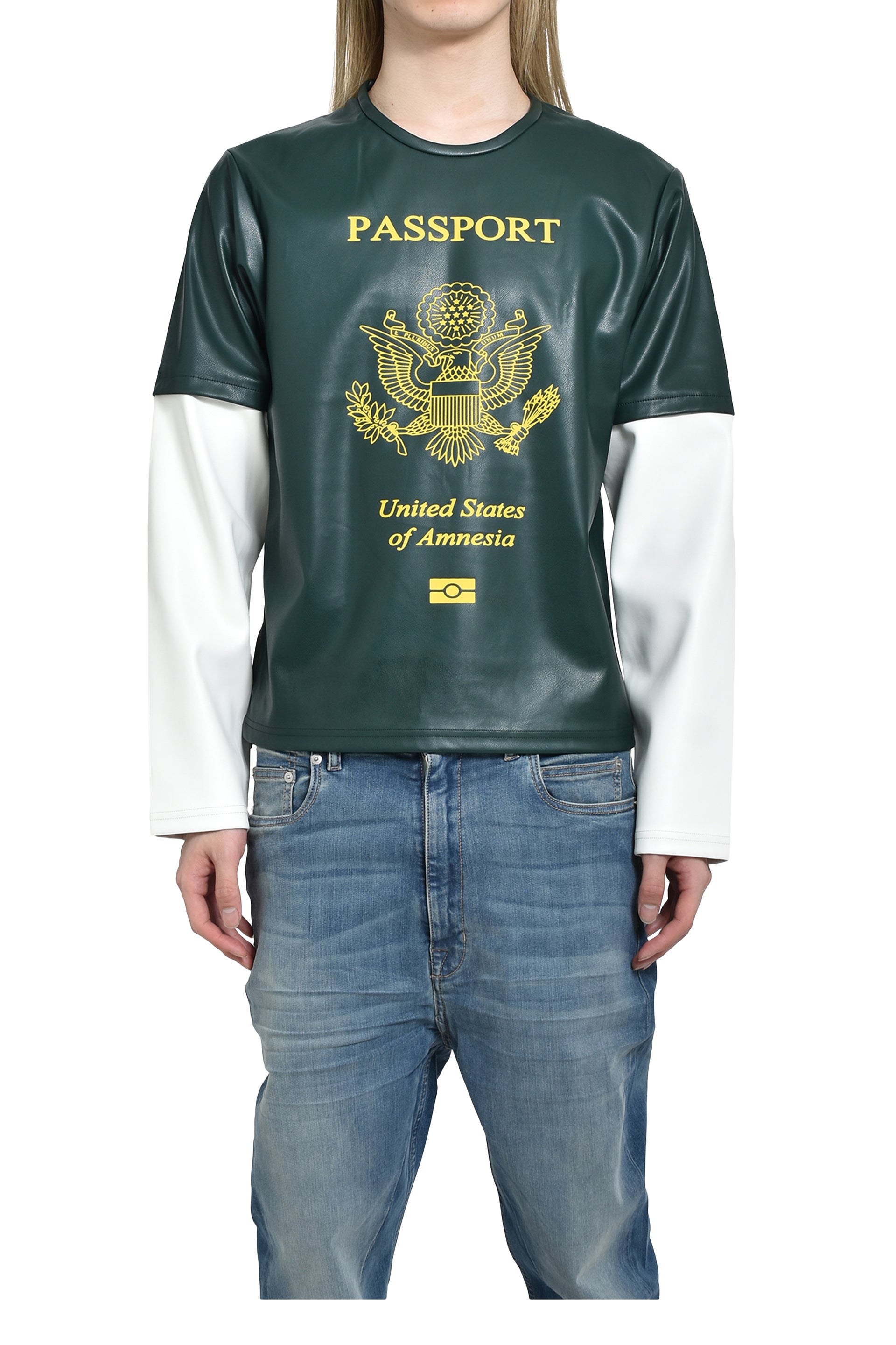 MOWALOLA FAUX LEATHER PASSPORT DOUBLE LS TEE / DARK GRN