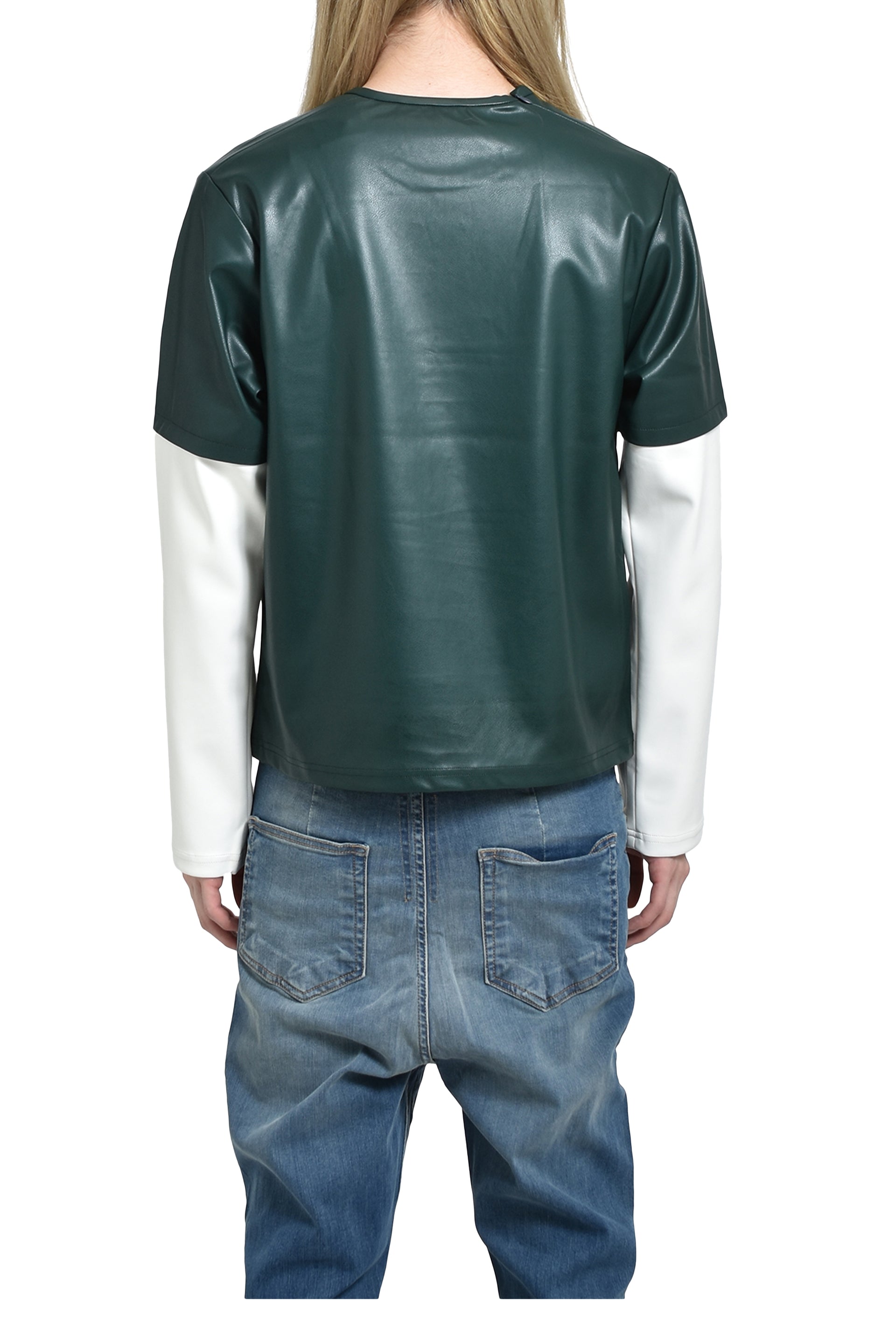 MOWALOLA FAUX LEATHER PASSPORT DOUBLE LS TEE / DARK GRN