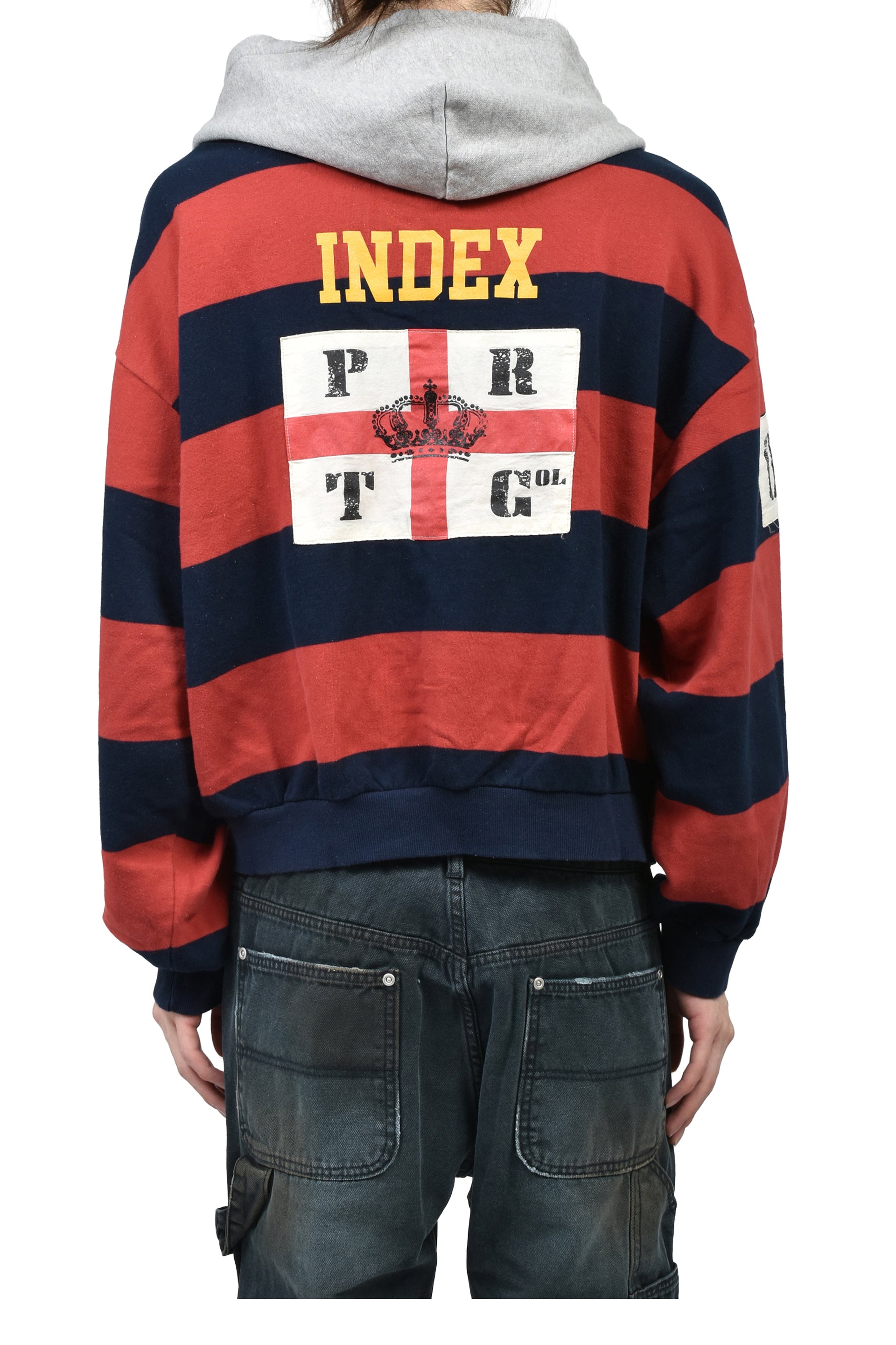 STRIPE POLO HOODIE / RED