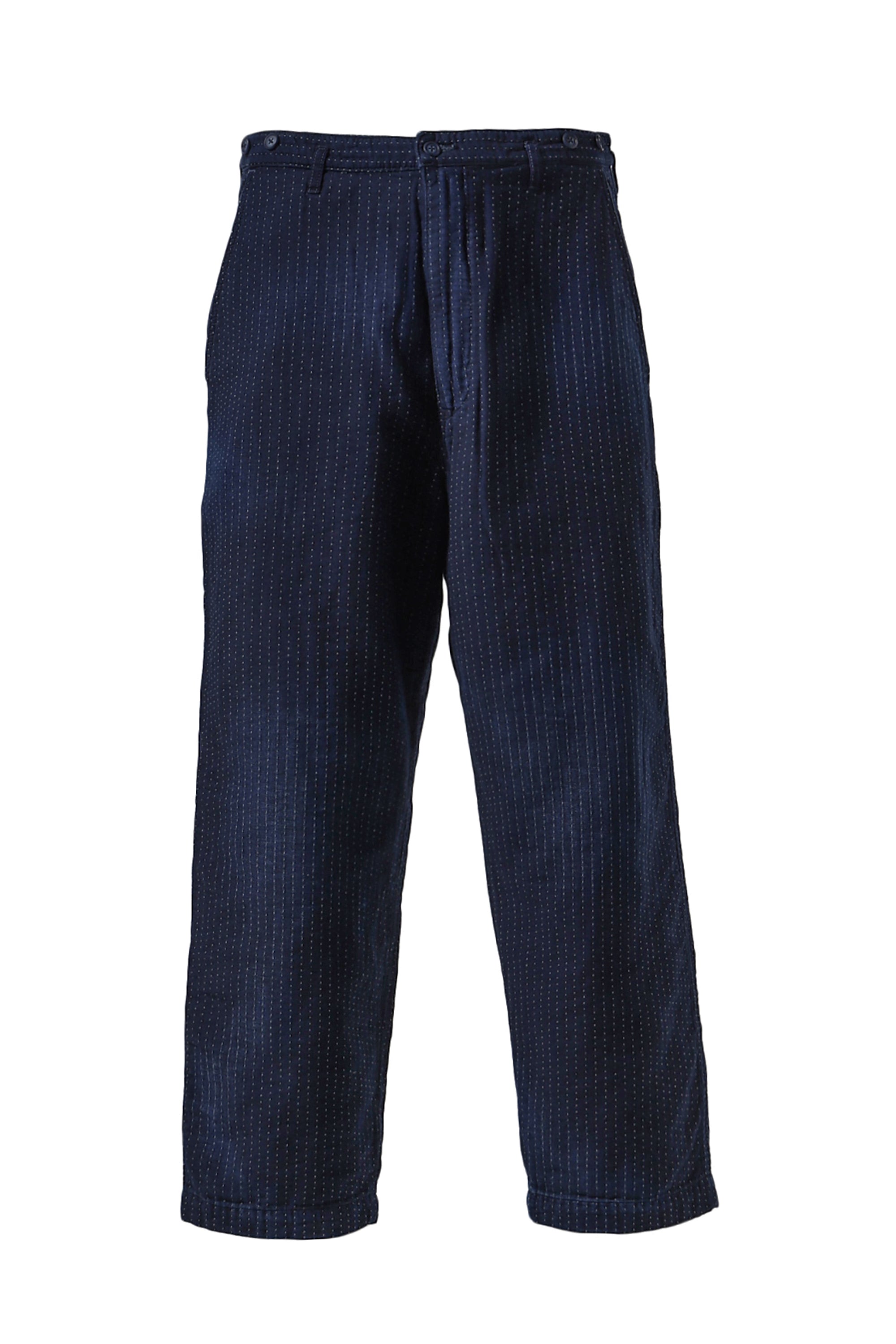 PORTER CLASSIC SASHIKO STRIPE FRENCH WIDE PANTS / BLU