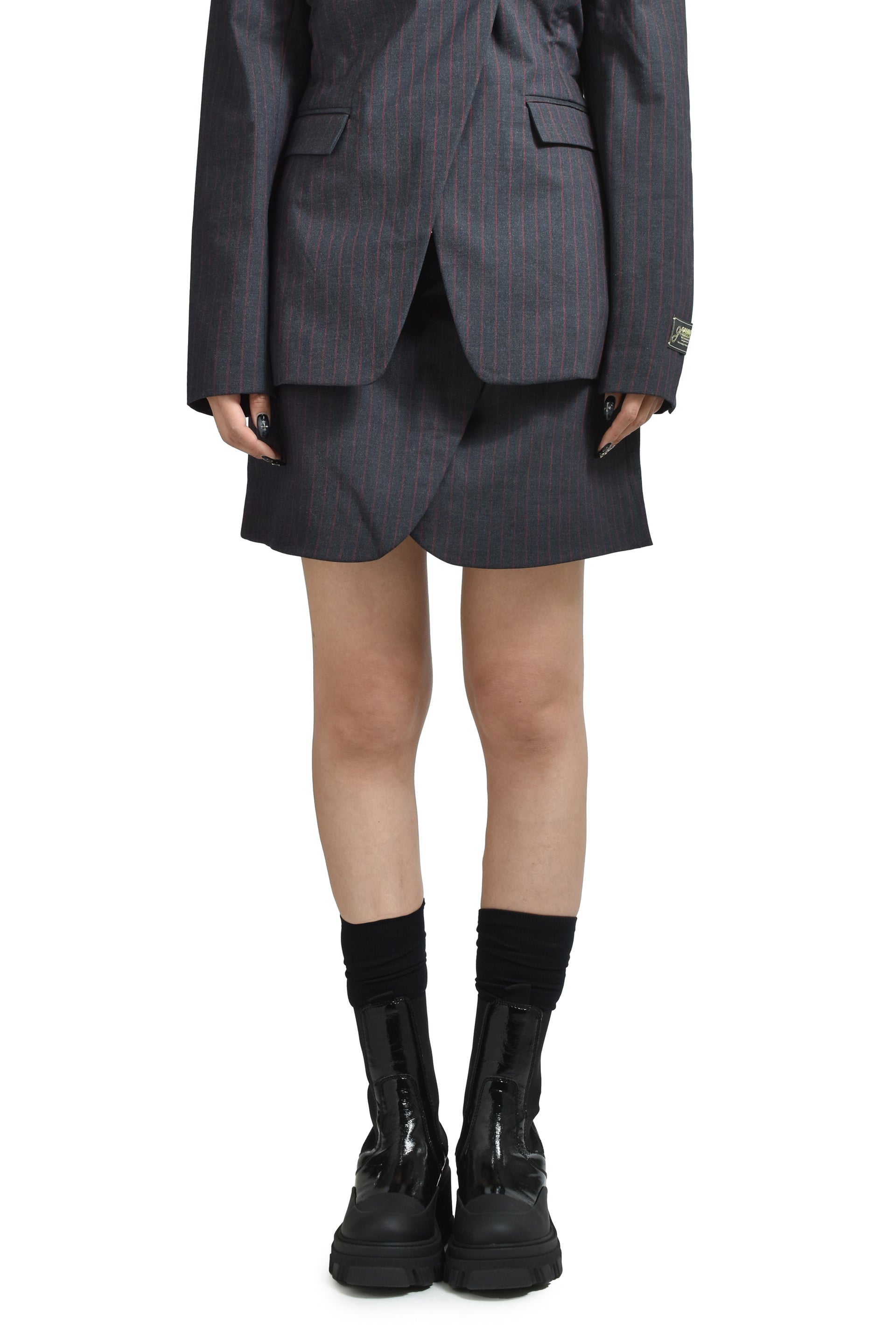 STRETCH STRIPE TAILORING MINI SKIRT / PHANTOM
