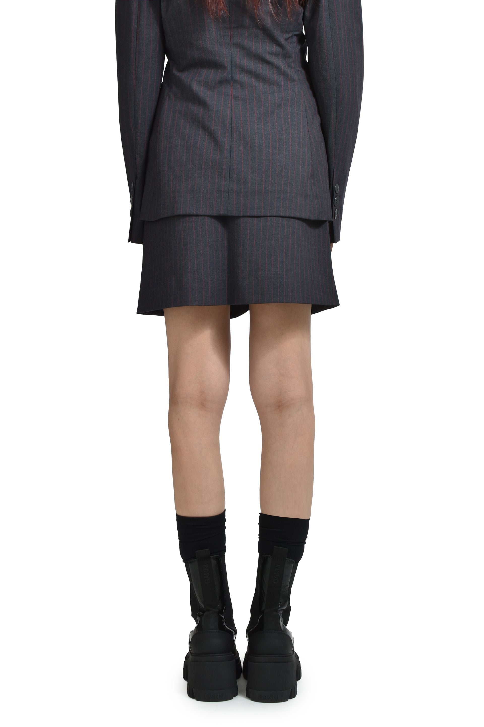 STRETCH STRIPE TAILORING MINI SKIRT / PHANTOM