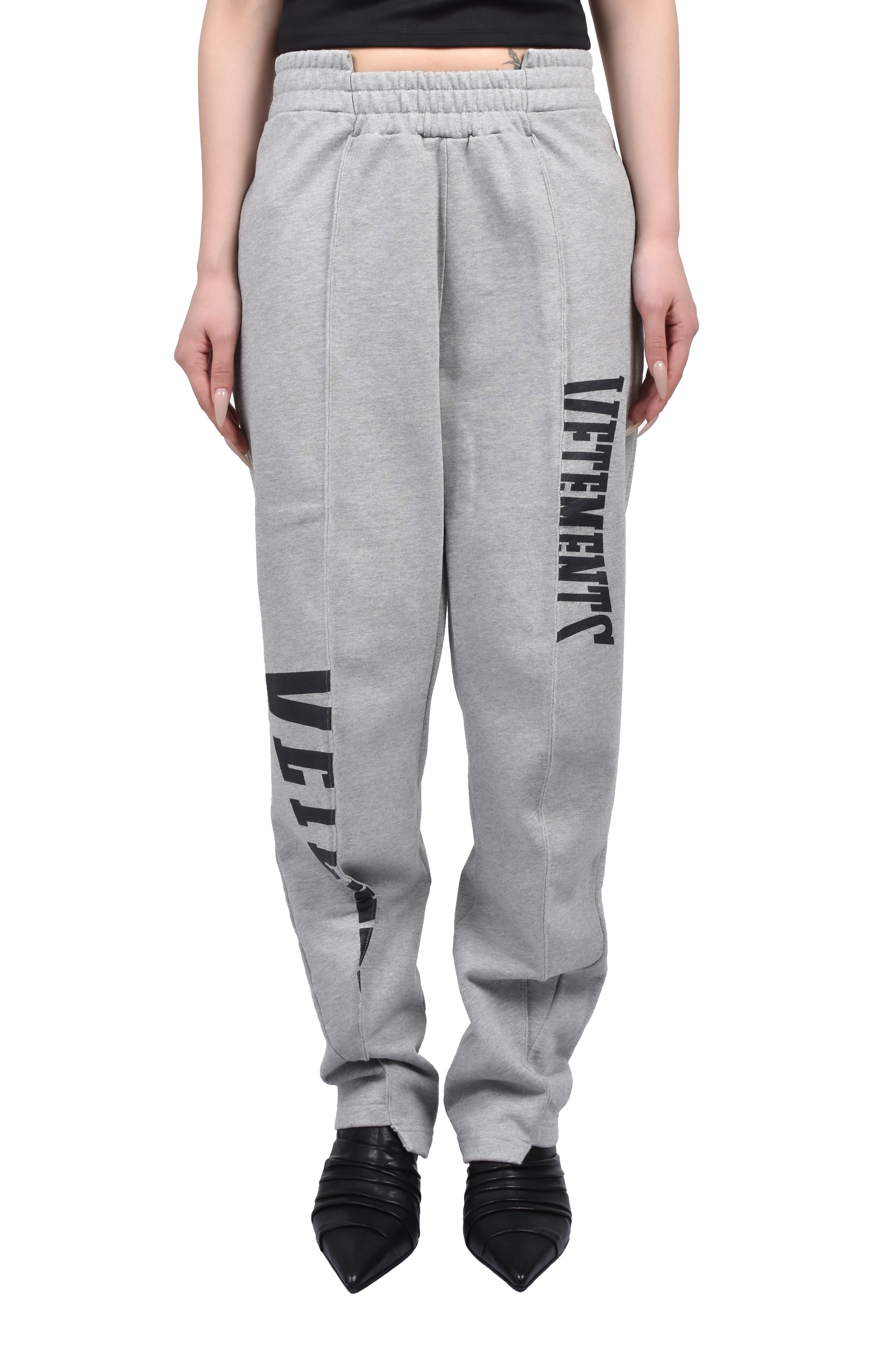 Vetements 18SS UNSKINNY ヴェトモン　スウェット グレー VETEMENTS SS26 CUT-UP LOGO SWEATPANTS / GRY MELANGE - NUBIAN