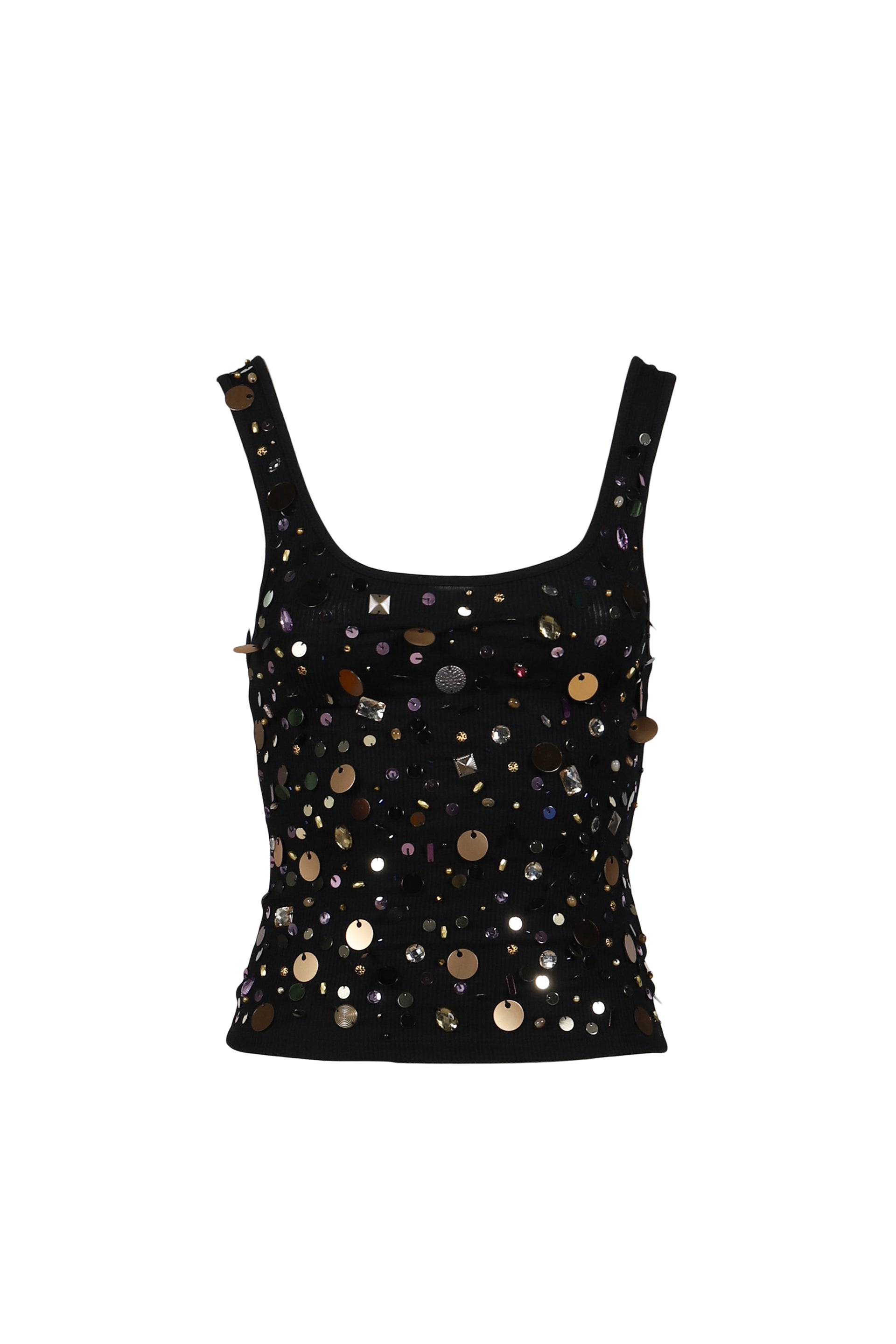VEST TOP WITH SEQUINS AND BEADING / BLK