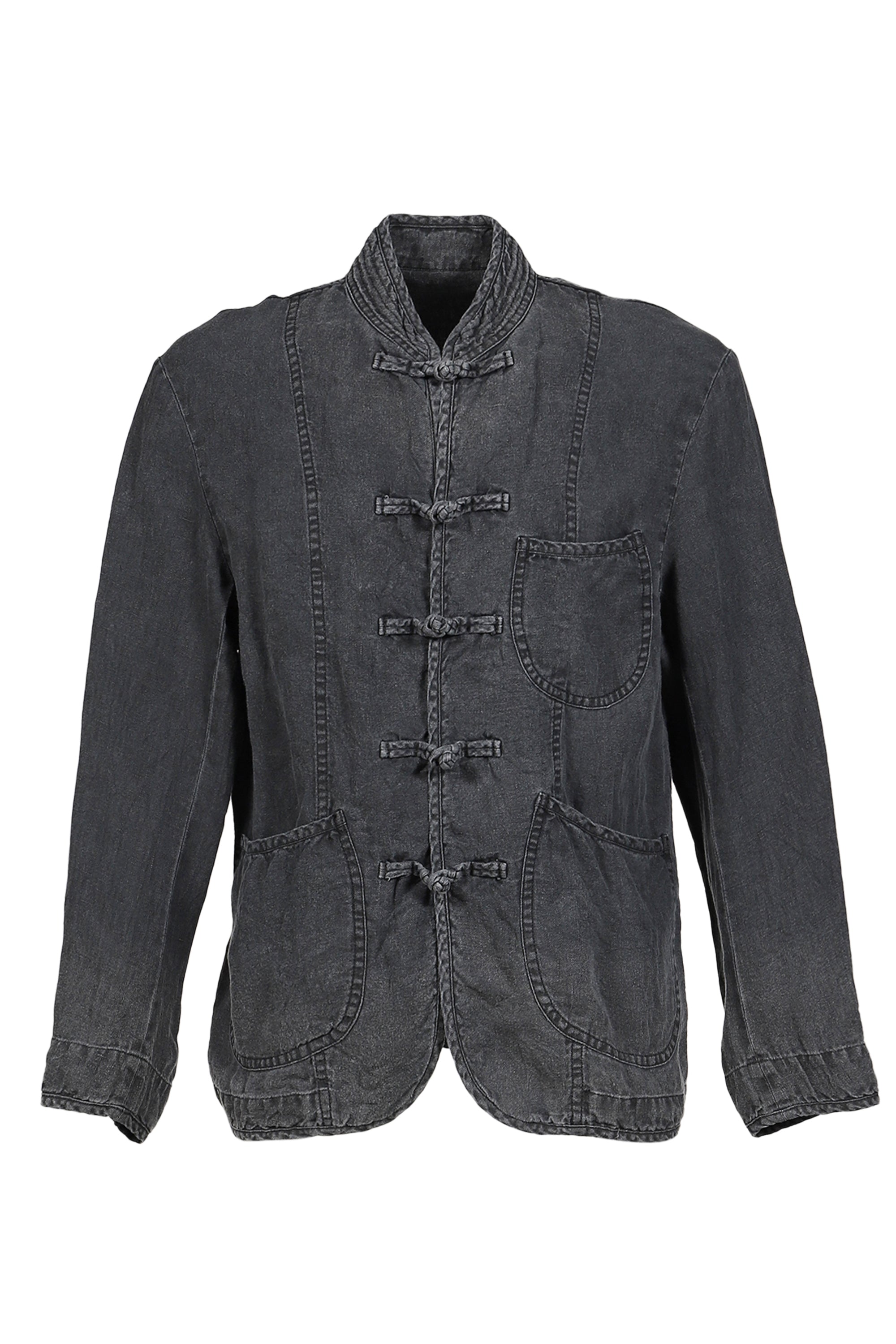 PORTER CLASSIC SS26 BLACK LINEN CHINESE JACKET / BLK - NUBIAN