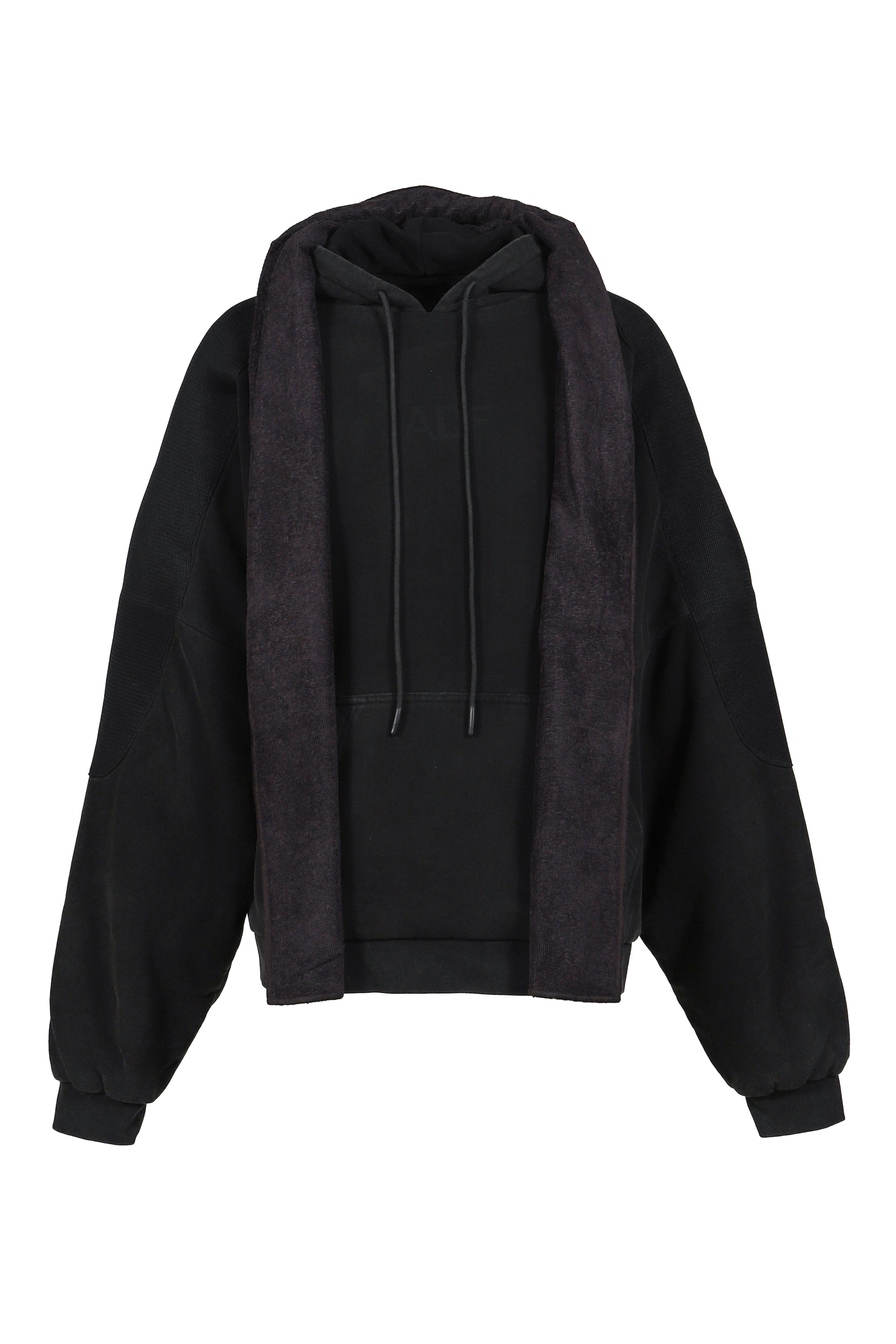 MESH SHOULDER TOWEL HOODIE / WASHED BLK