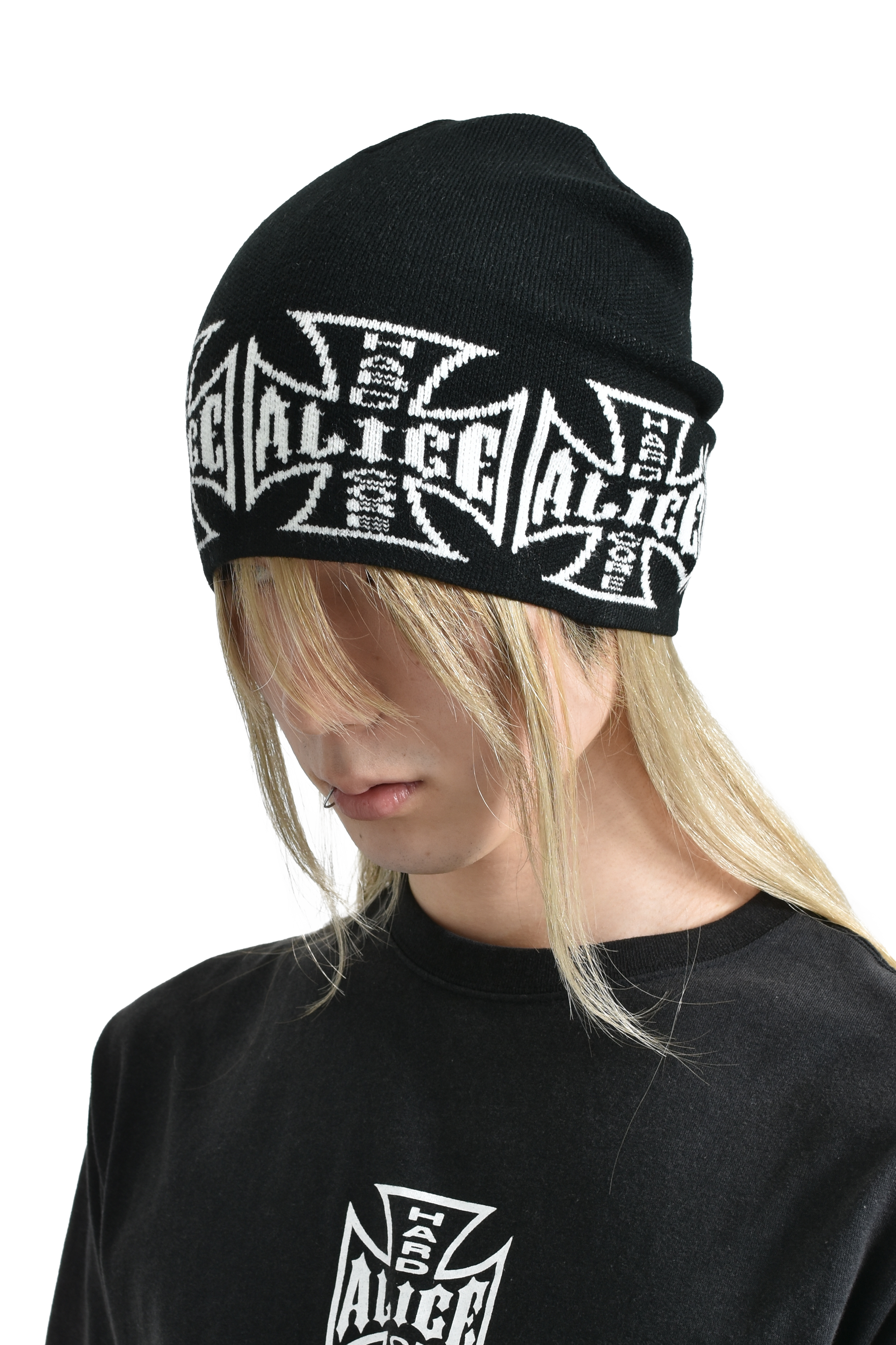 ALICE HOLLYWOOD JACUARD CHOPPER BEANIE / BLK