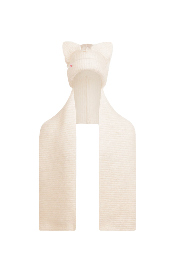 ALPACA CHUNKY EARS BEANIE SCARF / ECR