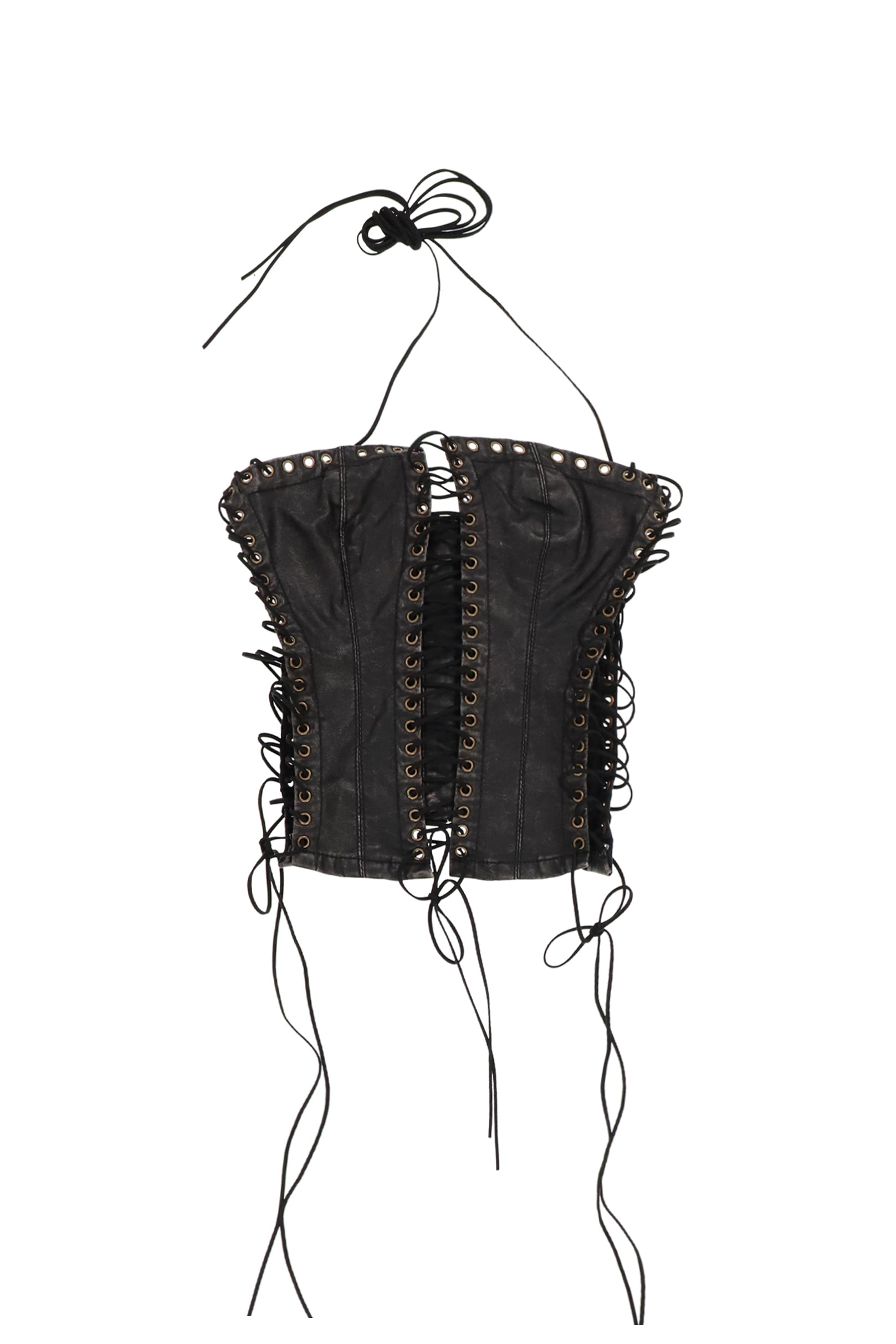 ODILE BLACK FAUX LEATHER LACE UP CORSET / BLK