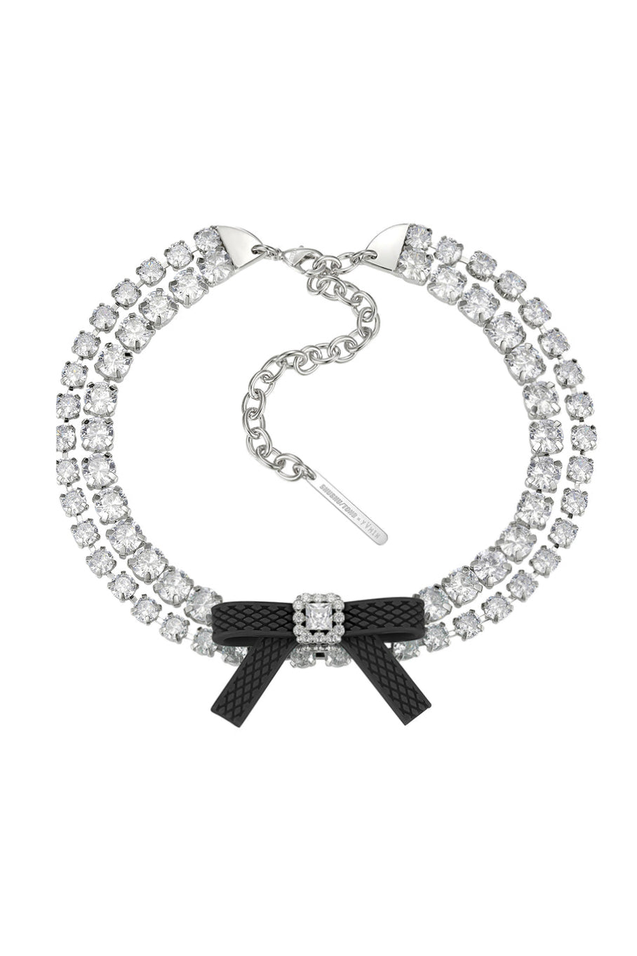 RUBBER BOW GEMSTONE NECKLACE / BLK