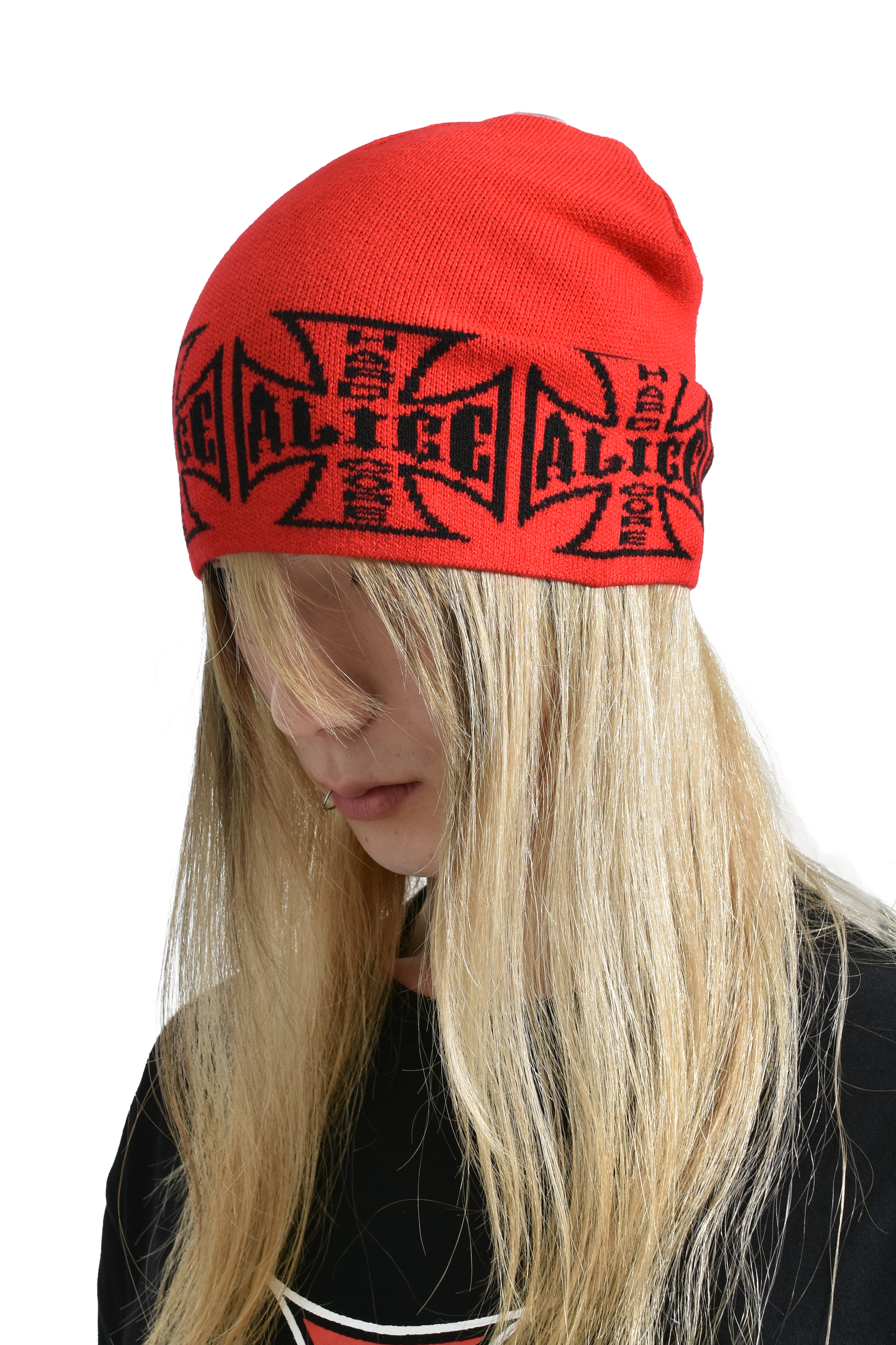 ALICE HOLLYWOOD JACUARD CHOPPER BEANIE / RED