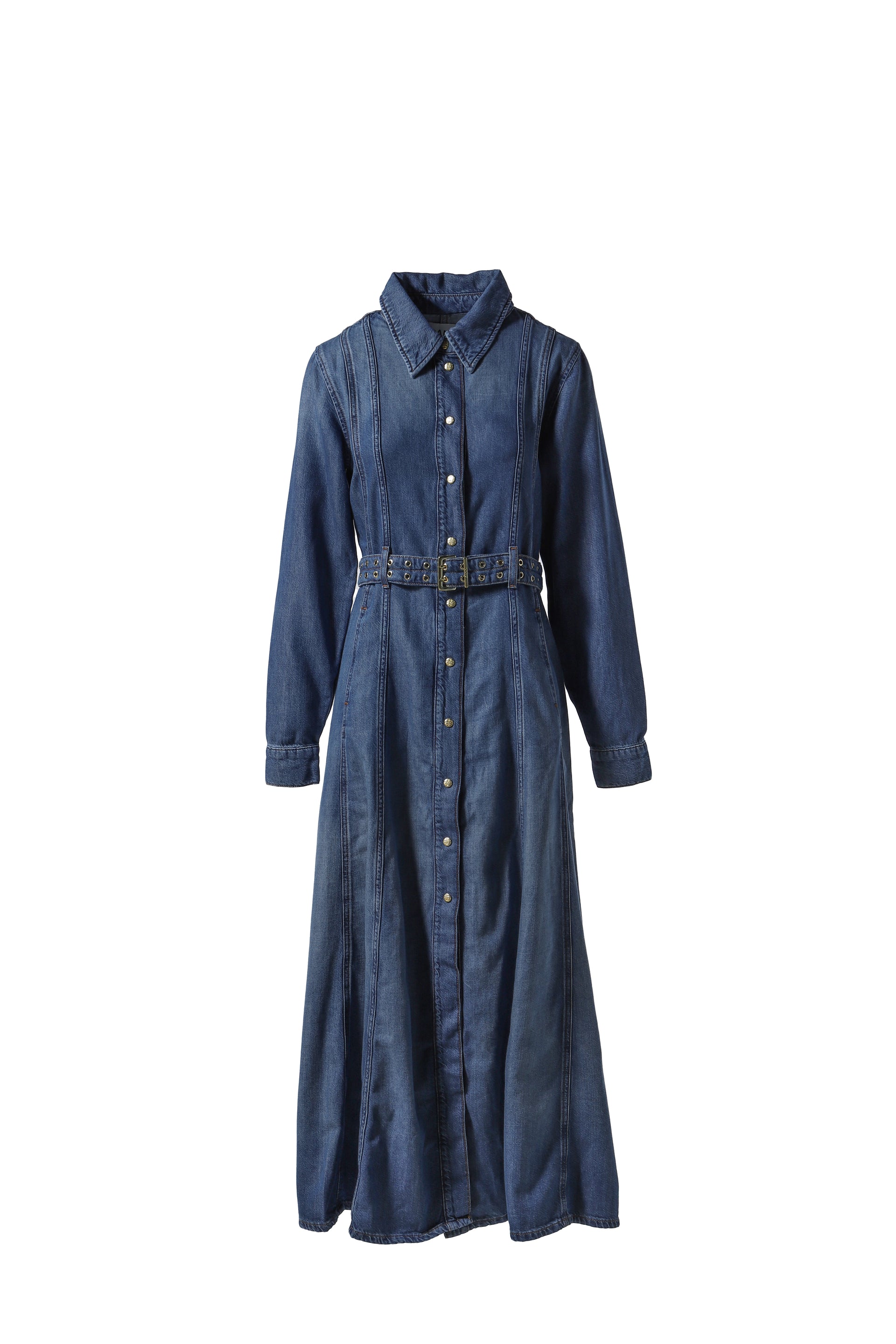 GANNI LIGHT DENIM MAXI DRESS / BLU