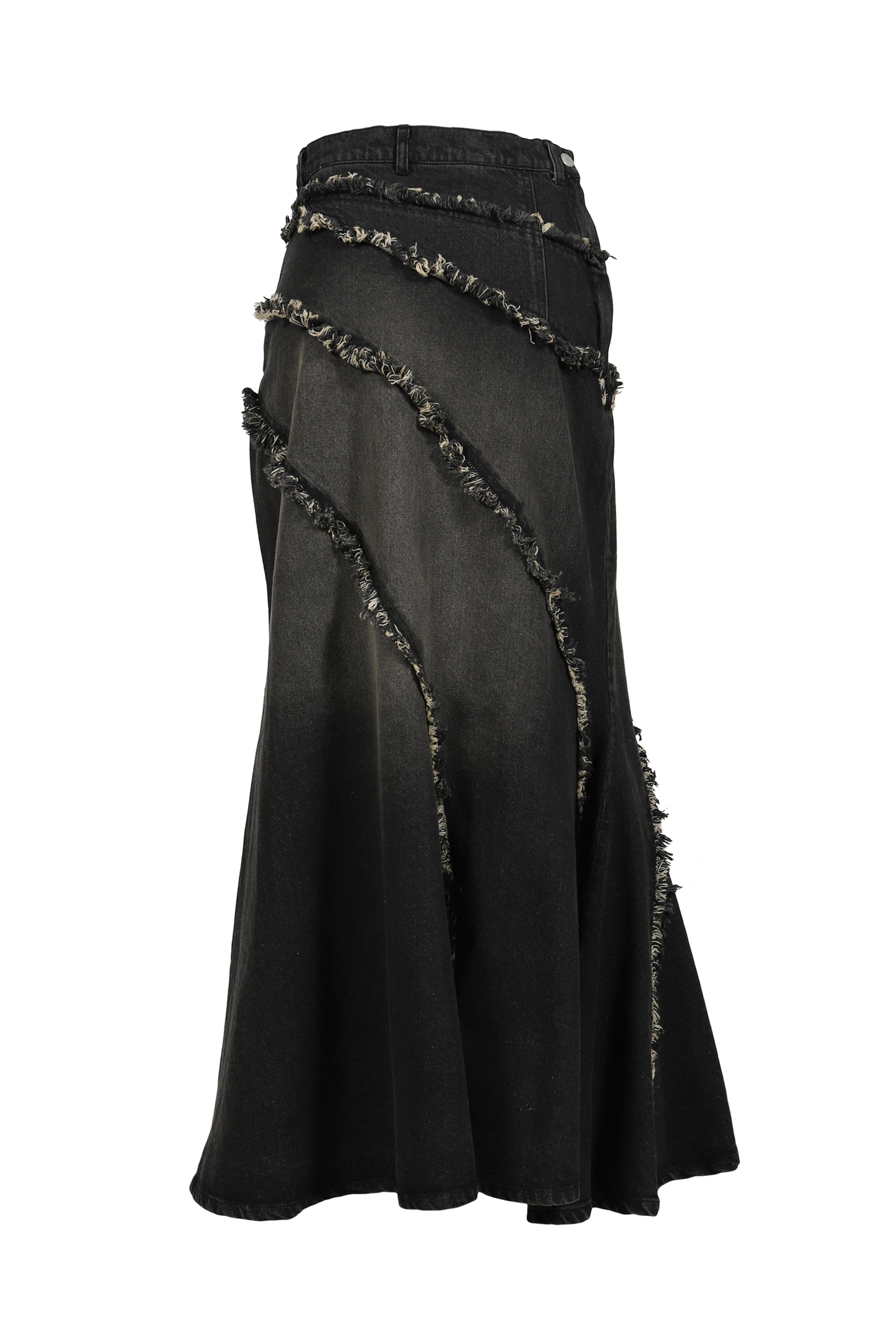 Tied lace denim skirt / black