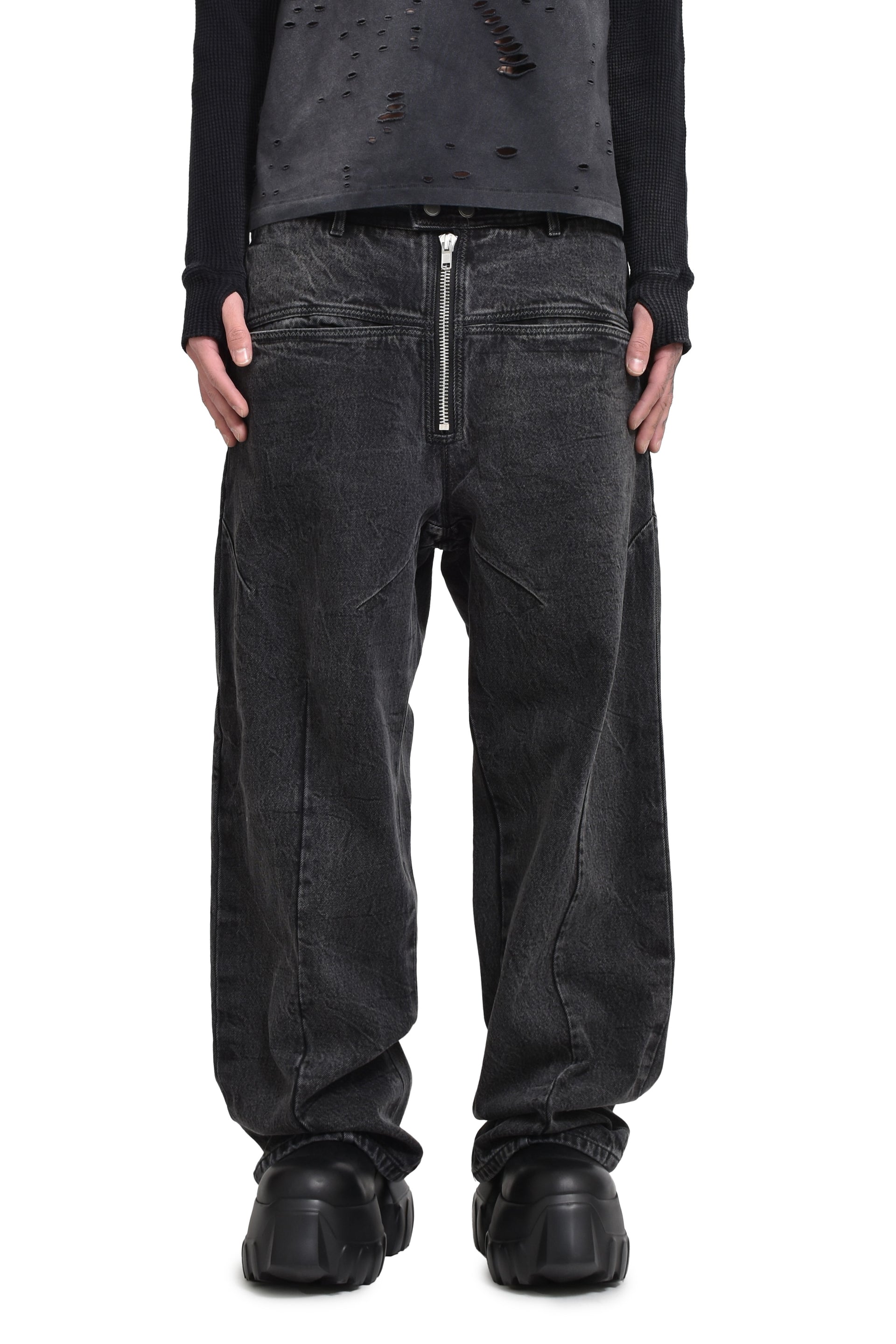 FILTH FRONT ZIP BAGGY DENIM / FADED BLK