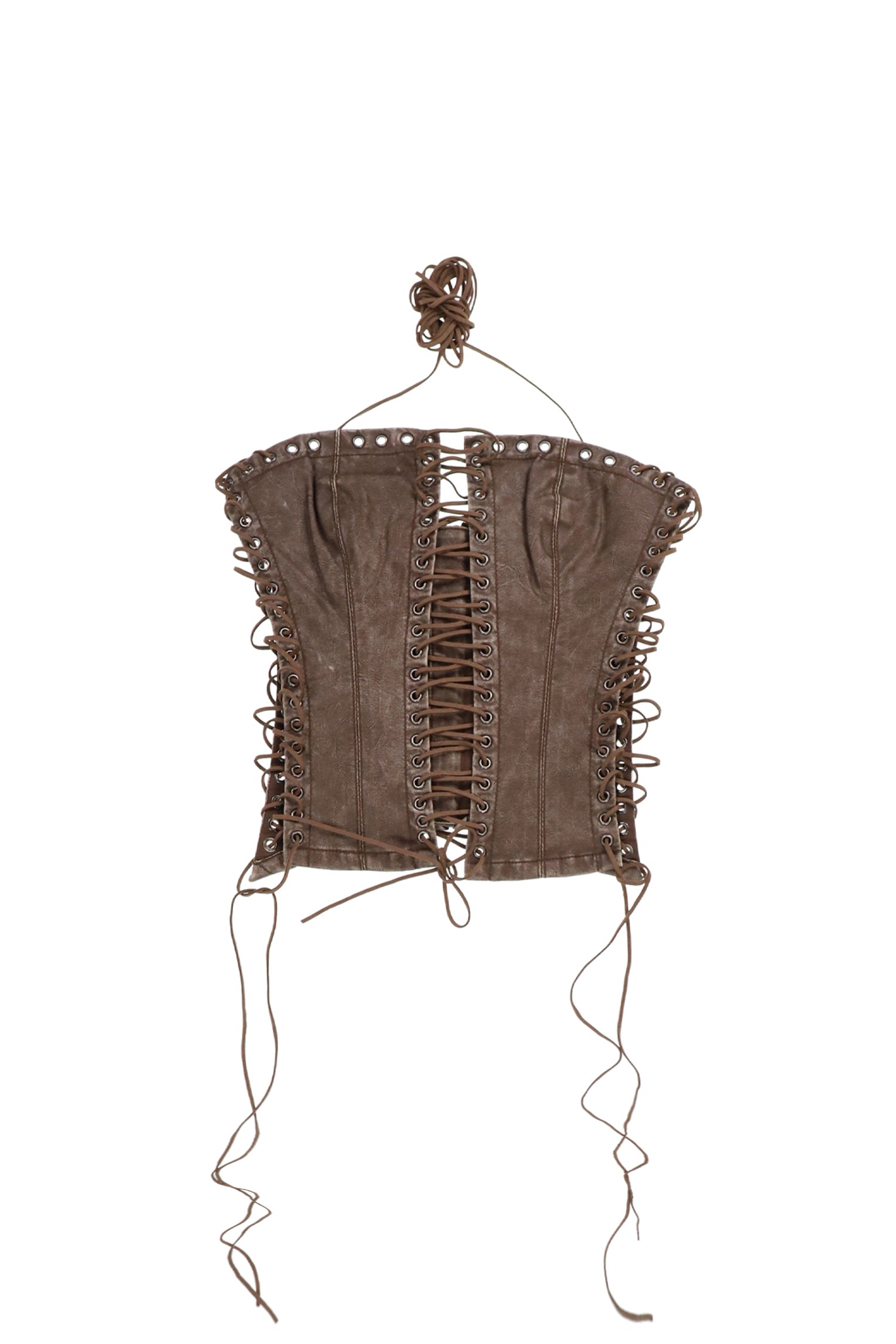 ODILE BROWN FAUX LEATHER LACE UP CORSET / BRWN