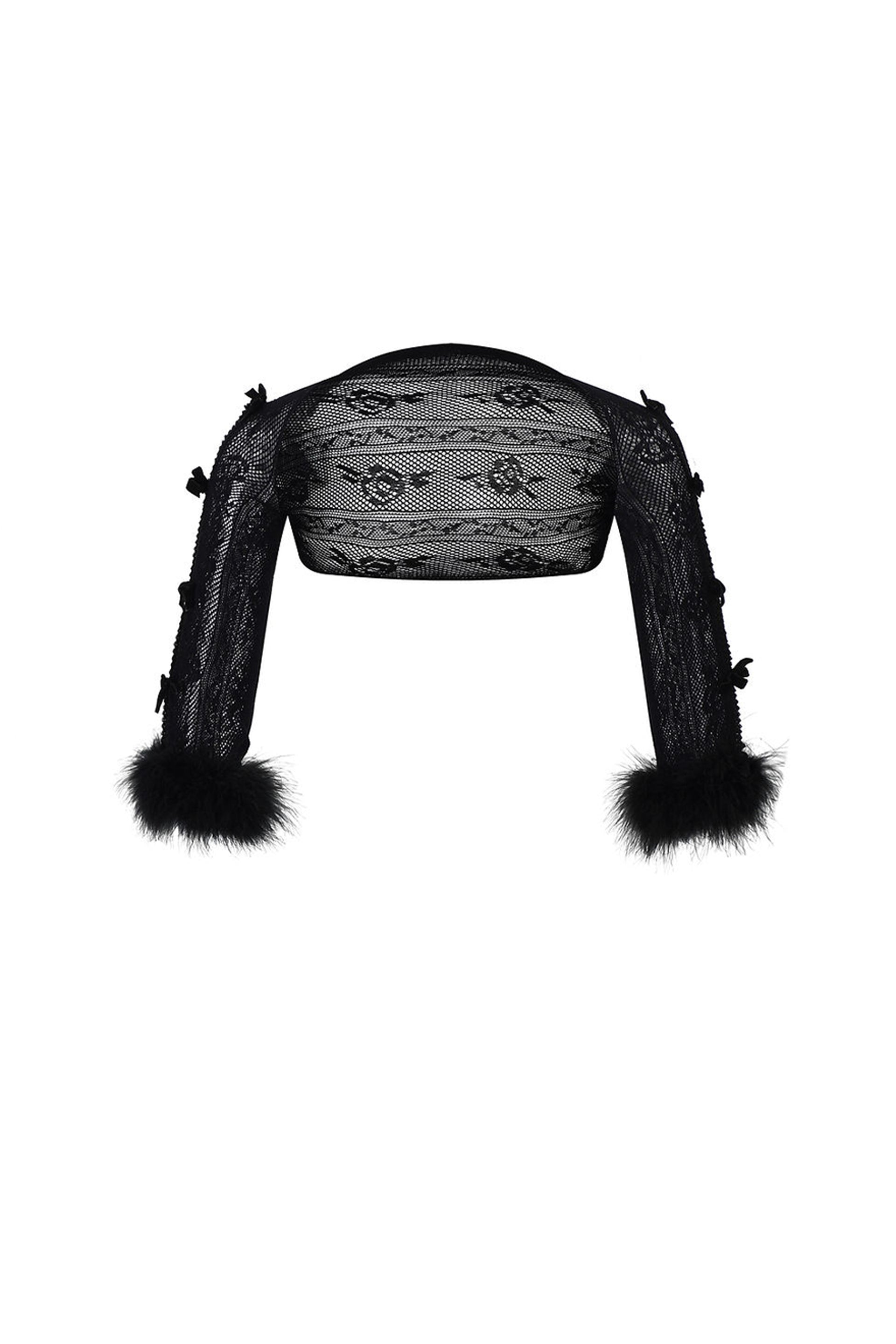 BLACK OSTRICH FEATHER LACE SHRUG / BLK