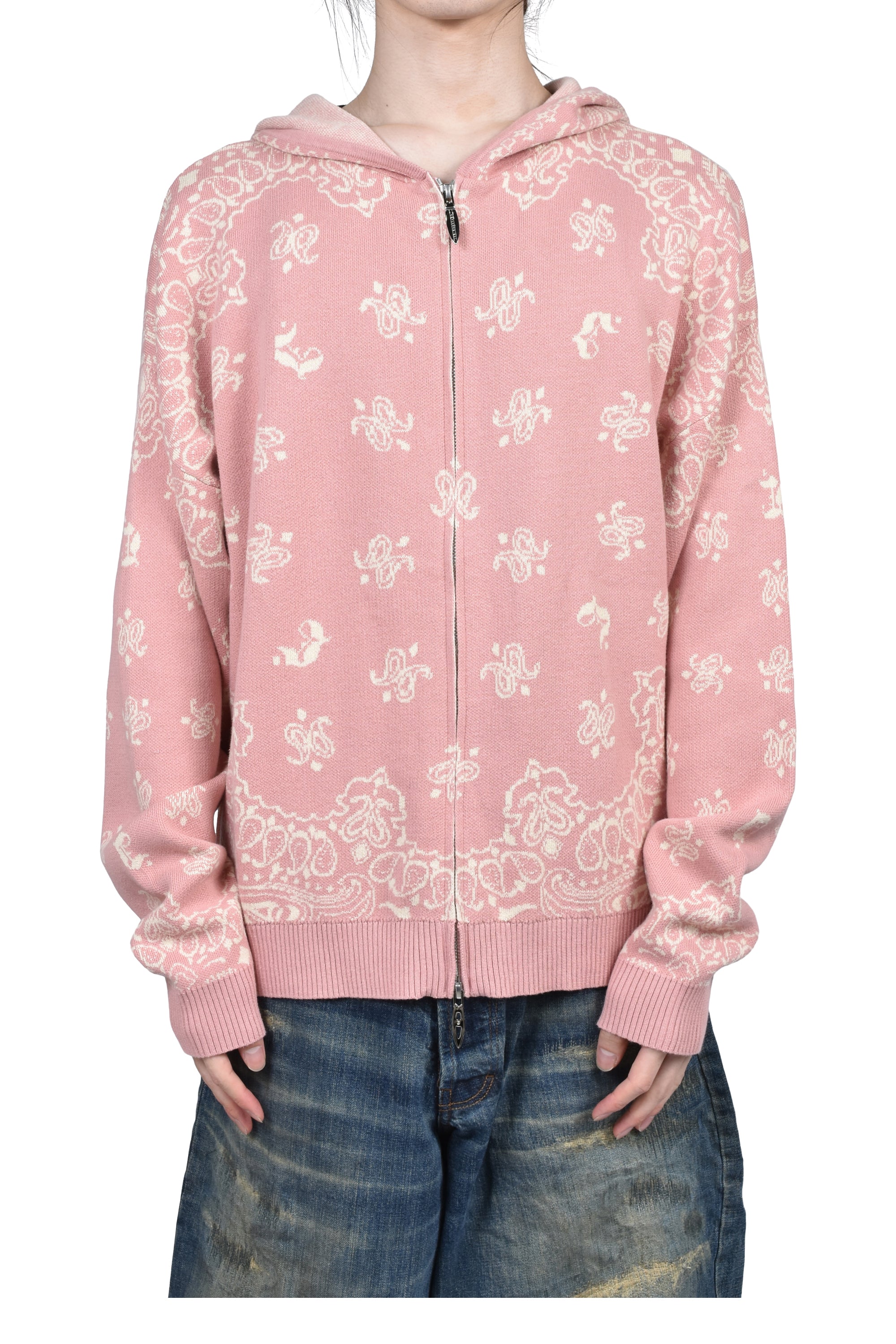 JUN/NAKAYAMA ジュンナカヤマ SS26 PAISLEY KNIT HOODIE / PNK