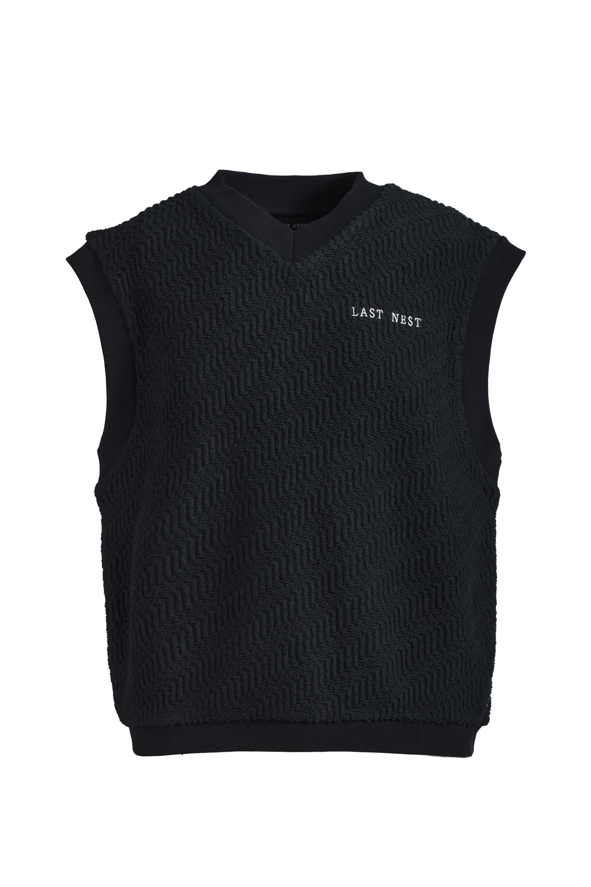 LAST NEST LOGO EMB KNIT VEST / BLK